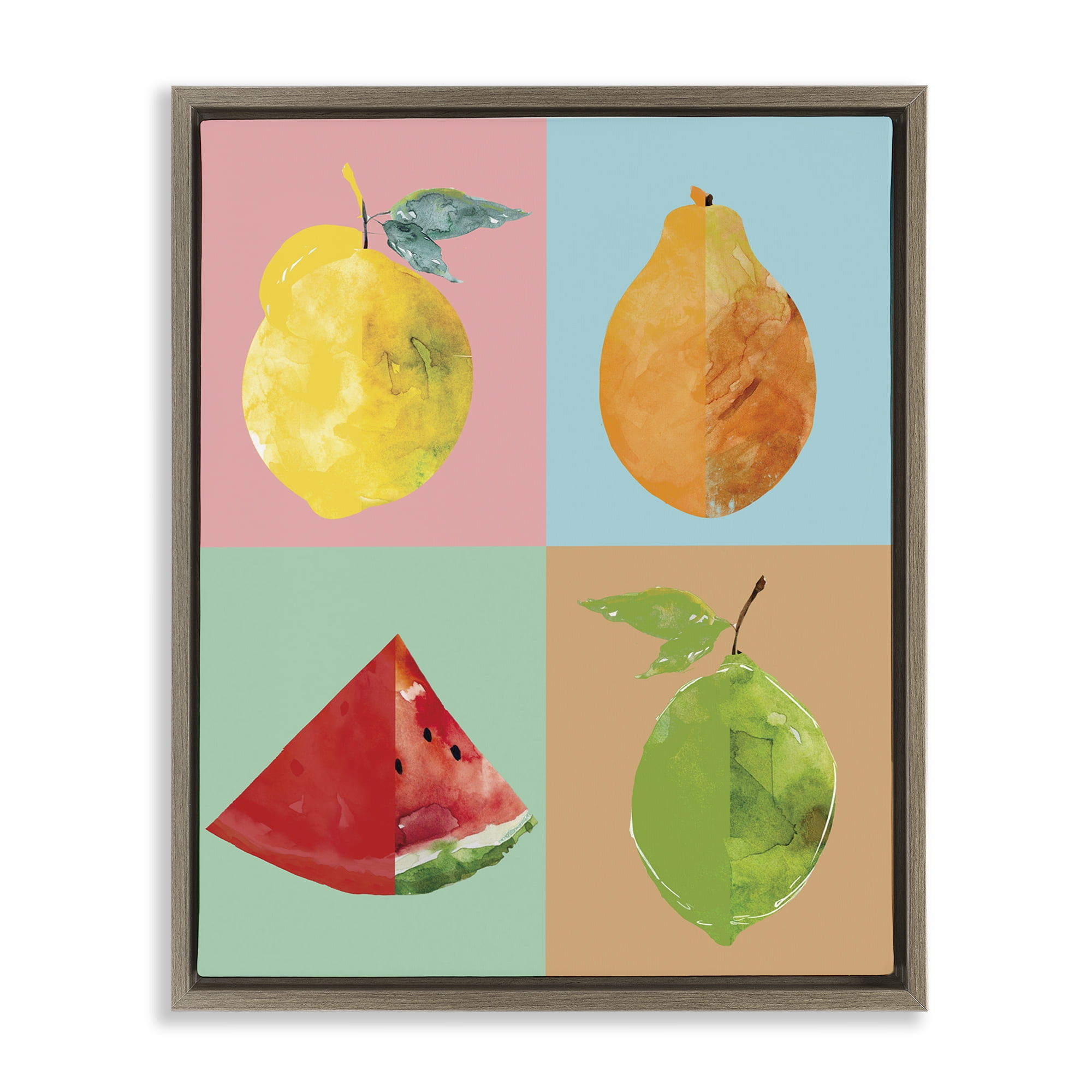 Stupell Industries Modern Pop Fruits Abstract Food & Beverage Painting Brown Floater Framed Canvas Art Print Wall Art, 17 x 21