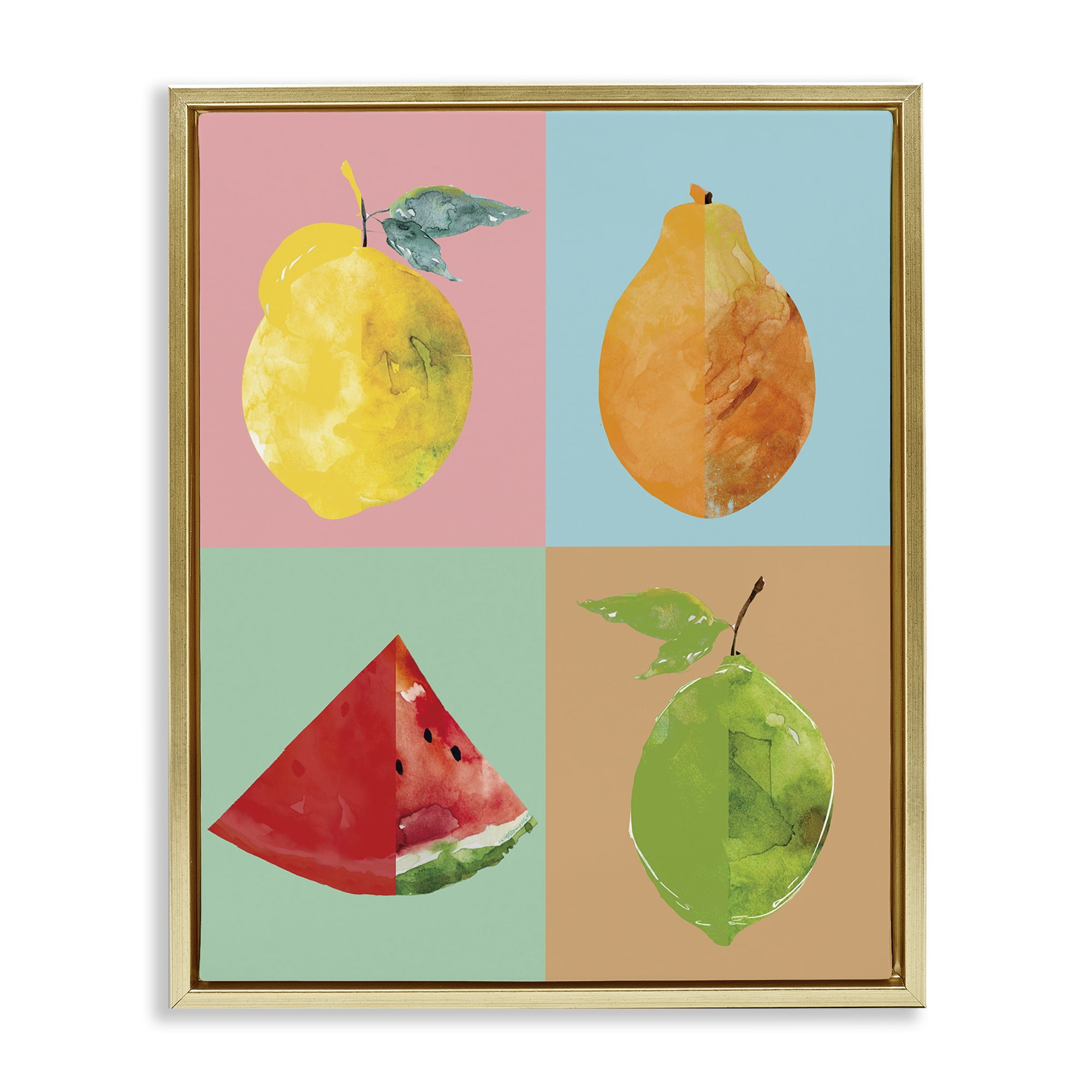 Stupell Industries Modern Pop Fruits Abstract Food & Beverage Painting Gold Floater Framed Canvas Art Print Wall Art, 17 x 21