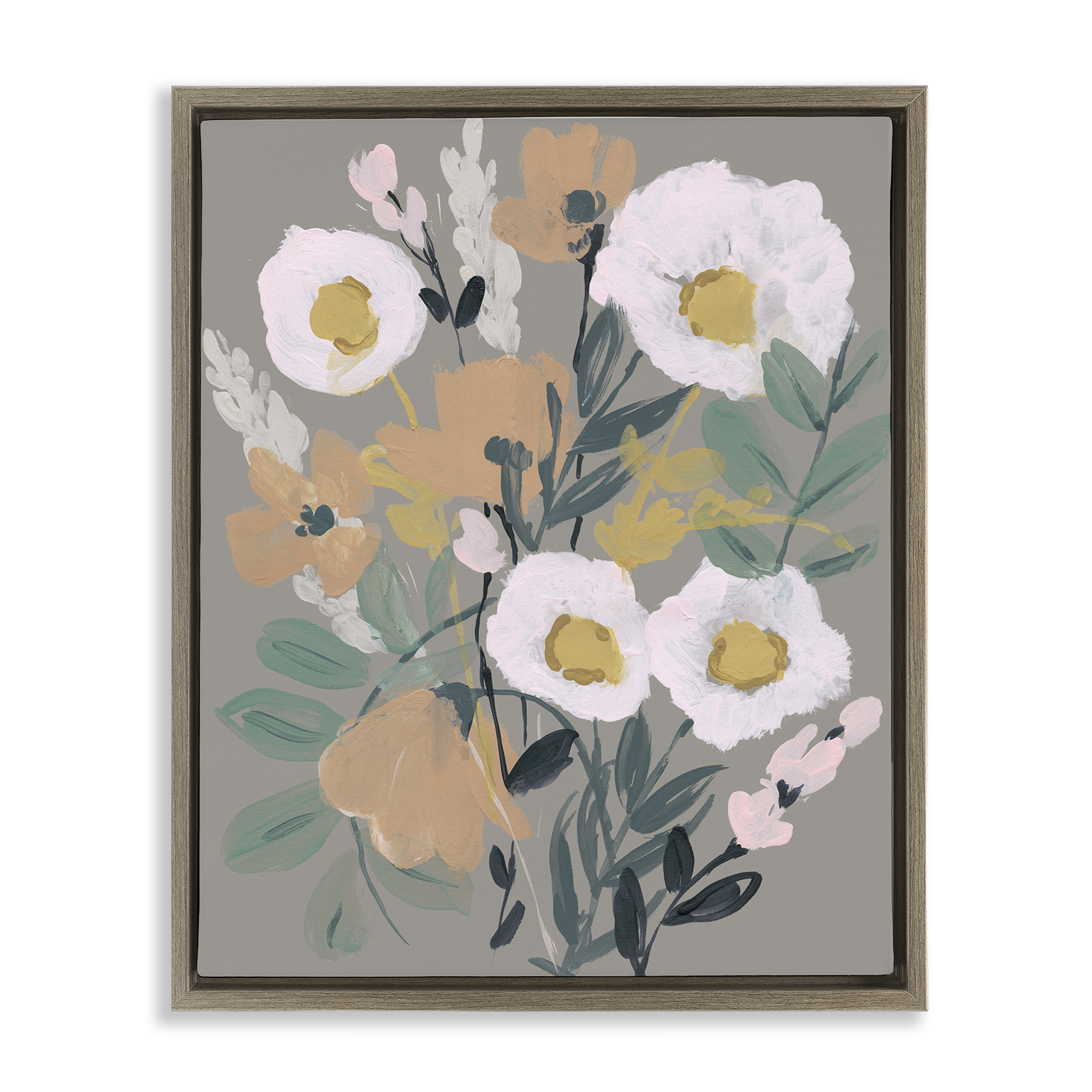 Stupell Industries Modern Poppies Collage Botanical & Floral Painting Brown Floater Framed Art Print Wall Art, 17 x 21