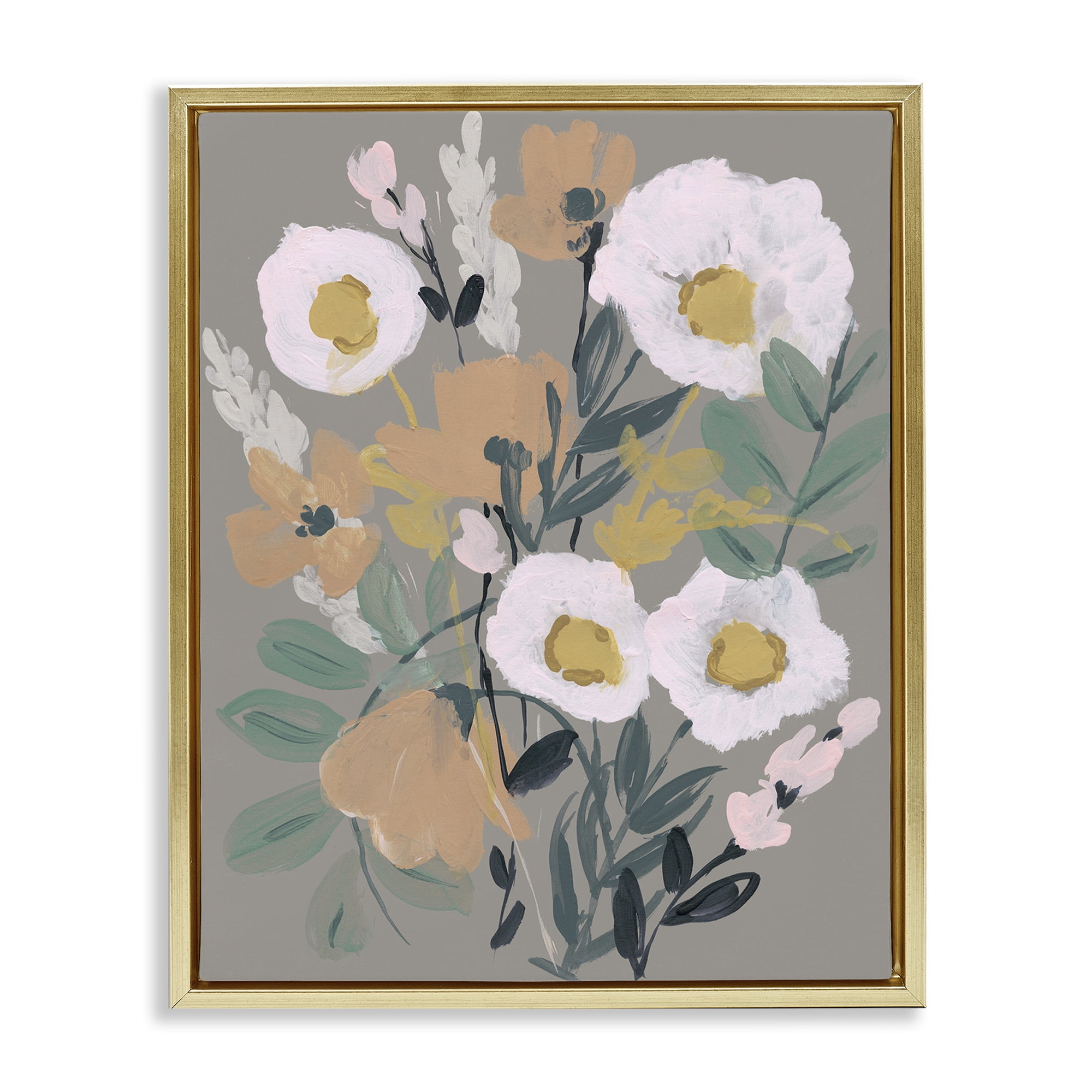 Stupell Industries Modern Poppies Collage Botanical & Floral Painting Gold Floater Framed Art Print Wall Art, 17 x 21