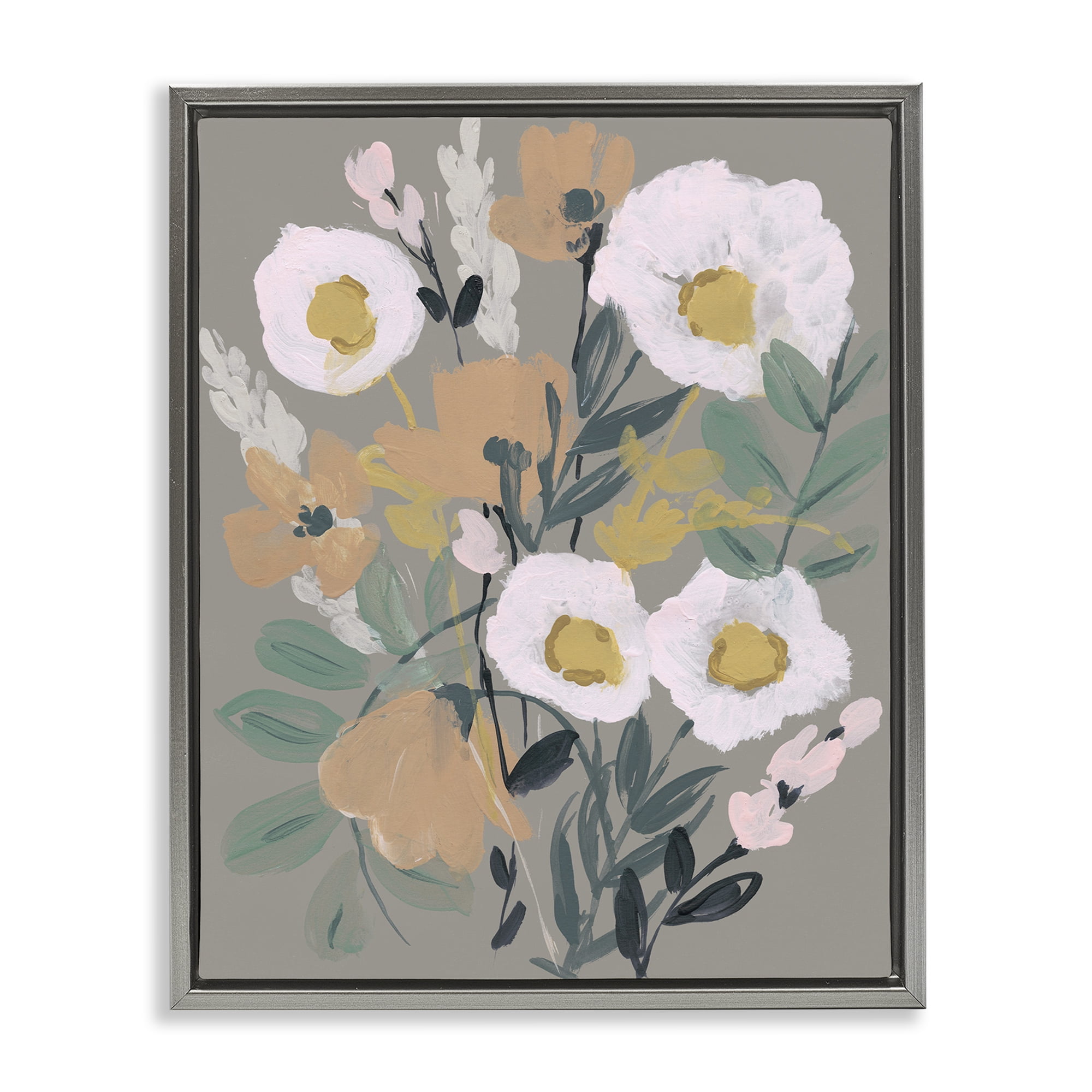 Stupell Industries Modern Poppies Collage Botanical & Floral Painting Gray Floater Framed Art Print Wall Art, 25 x 31
