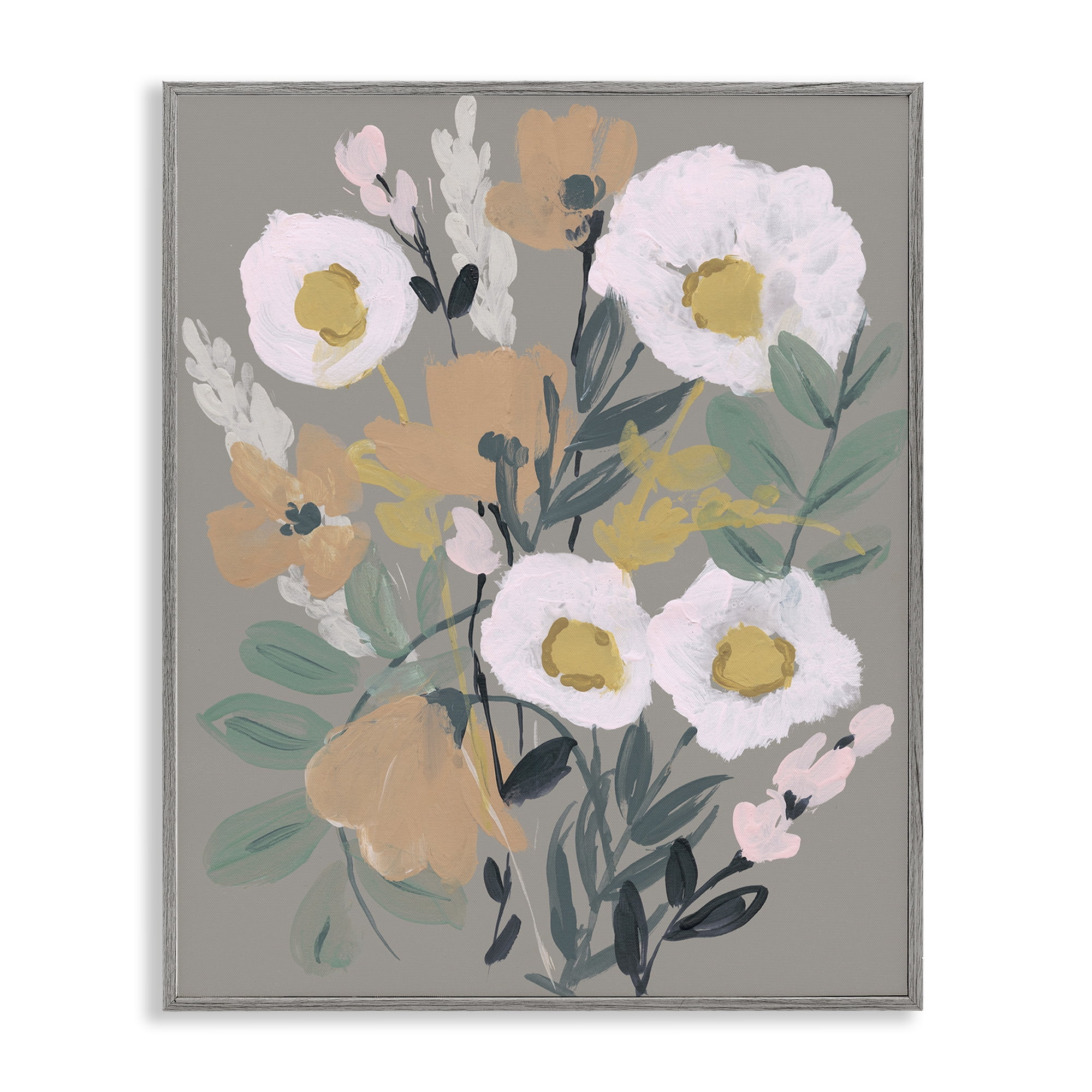 Stupell Industries Modern Poppies Collage Botanical & Floral Painting Gray Framed Art Print Wall Art, 24 x 30