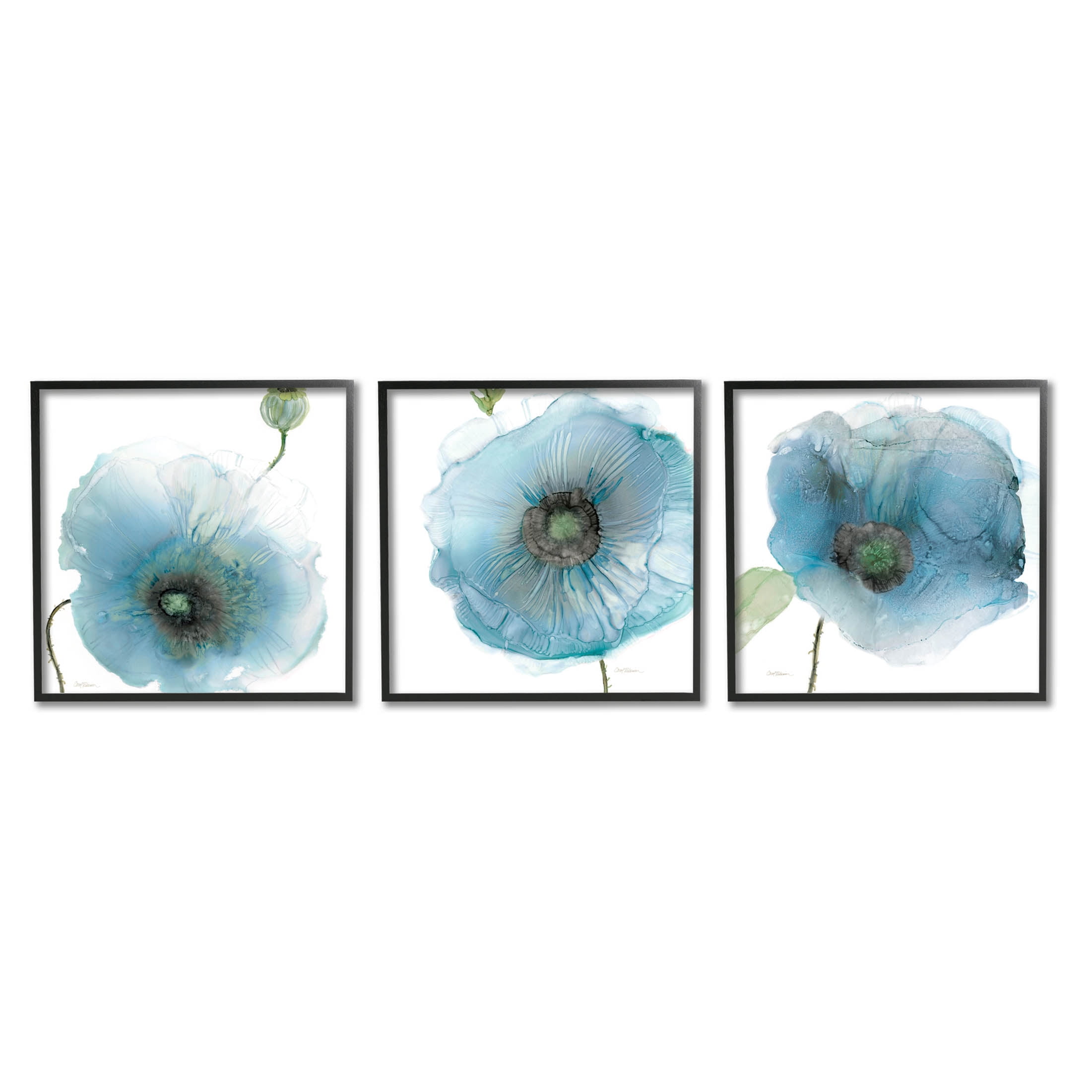 Stupell Industries Modern Poppy Flower Shapes Graphic Art Black Framed Art Print Wall Art, Set of 3, Design by Carol Robinson