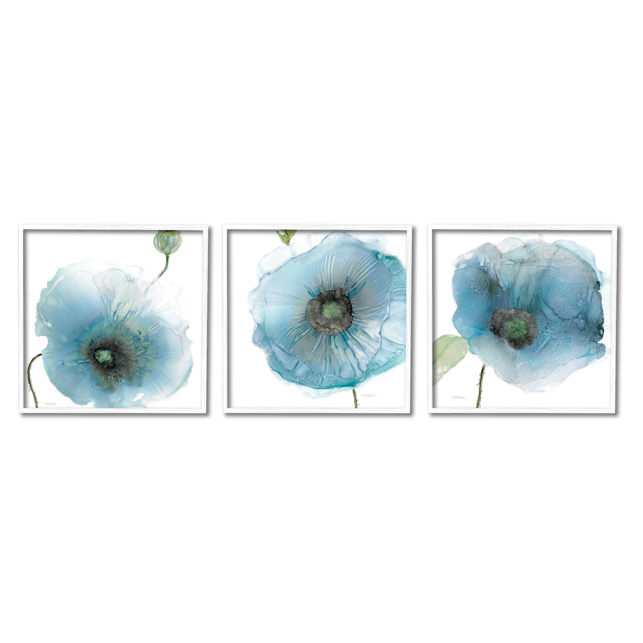Stupell Industries Modern Poppy Flower Shapes Graphic Art White Framed Art Print Wall Art, Set of 3, Design by Carol Robinson