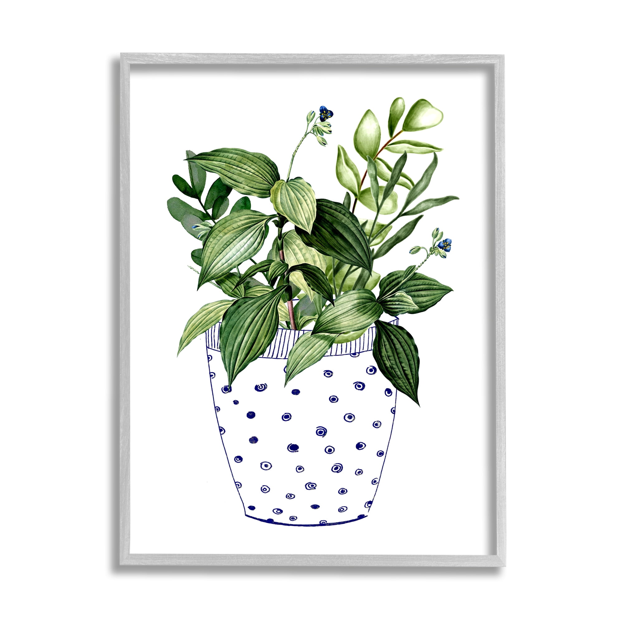 Stupell Industries Modern Potted Plant Botanical & Floral Painting Gray Framed Art Print Wall Art, 16 x 20