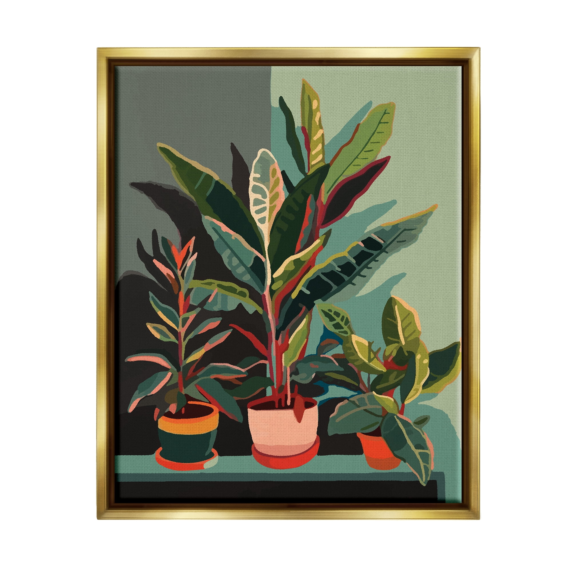Stupell Industries Modern Potted Plants Botanical & Floral Painting Gold Floater Framed Canvas Art Print Wall Art, 17 x 21