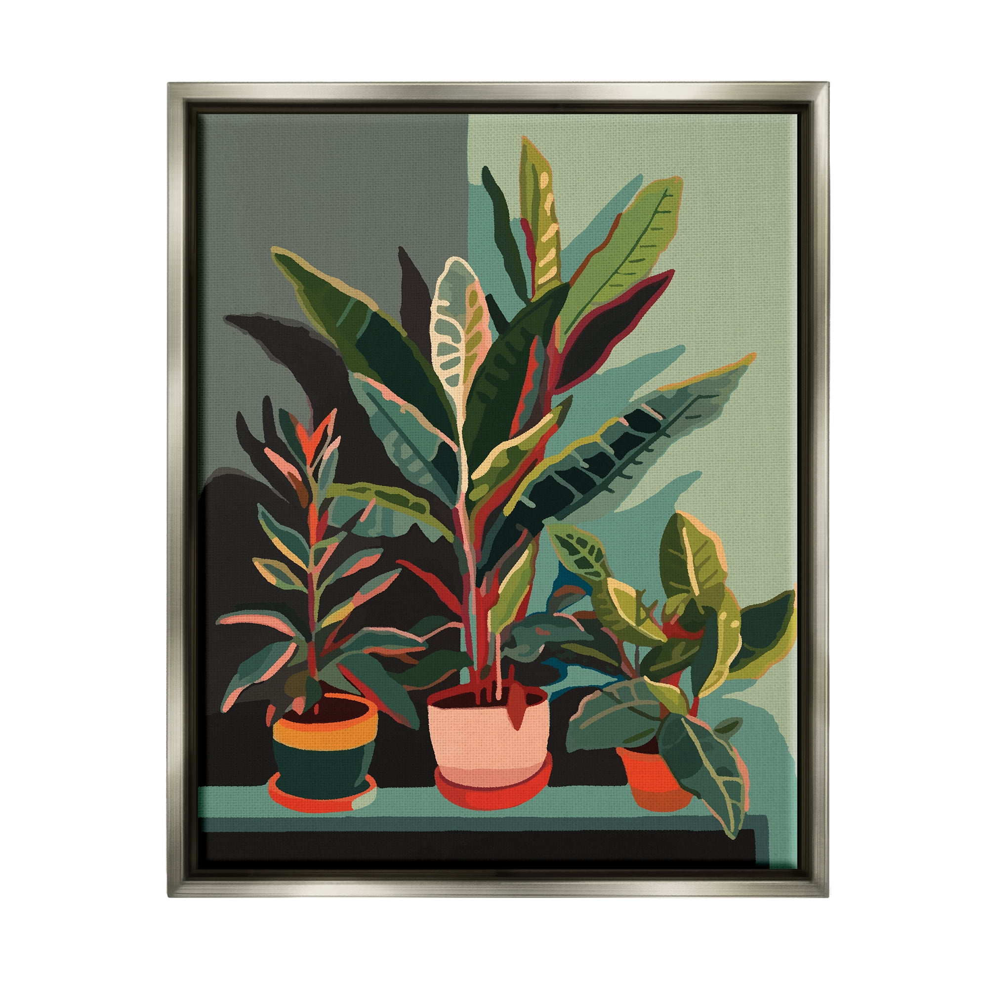 Stupell Industries Modern Potted Plants Botanical & Floral Painting Gray Floater Framed Canvas Art Print Wall Art, 17 x 21