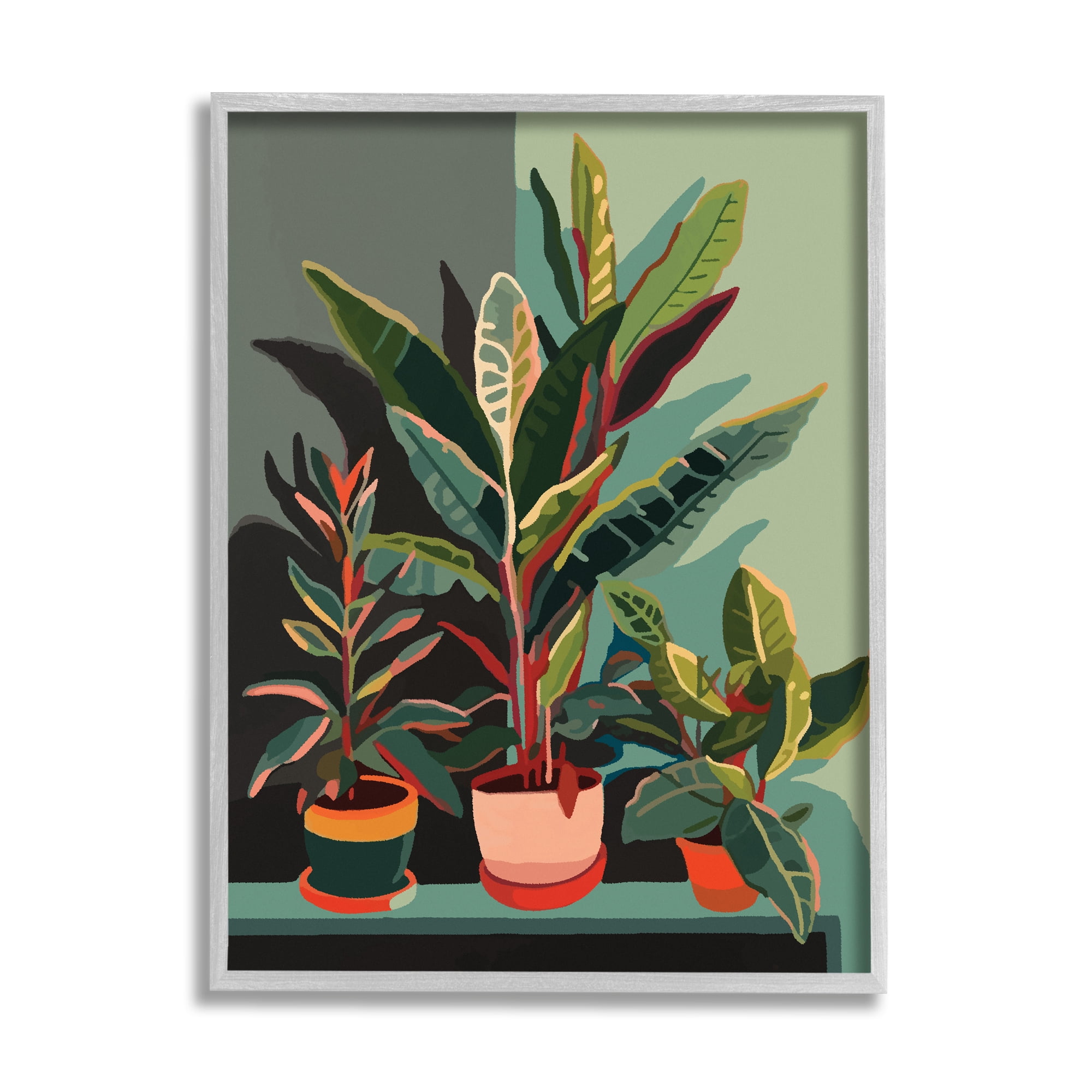 Stupell Industries Modern Potted Plants Botanical & Floral Painting Gray Framed Art Print Wall Art, 16 x 20