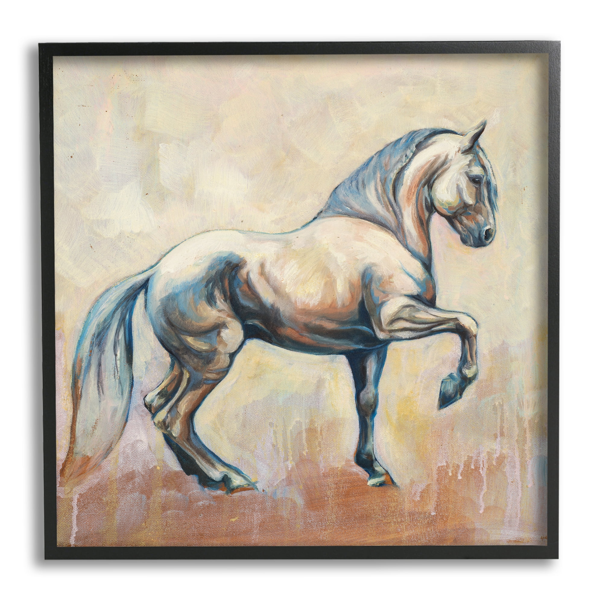 Stupell Industries Modern Prancing Stallion Animals & Insects Painting Black Framed Art Print Wall Art, 17 x 17
