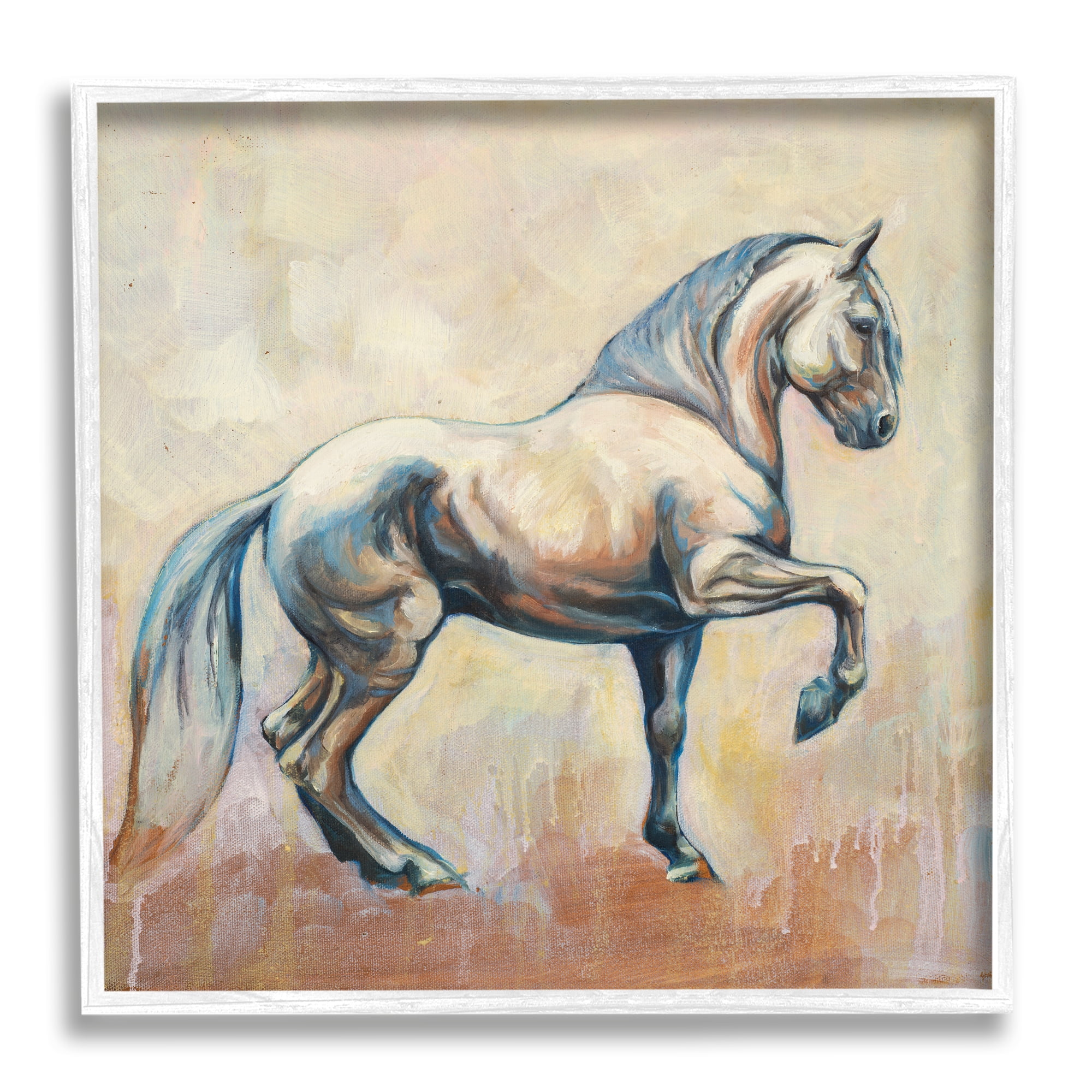 Stupell Industries Modern Prancing Stallion Animals & Insects Painting White Framed Art Print Wall Art, 17 x 17