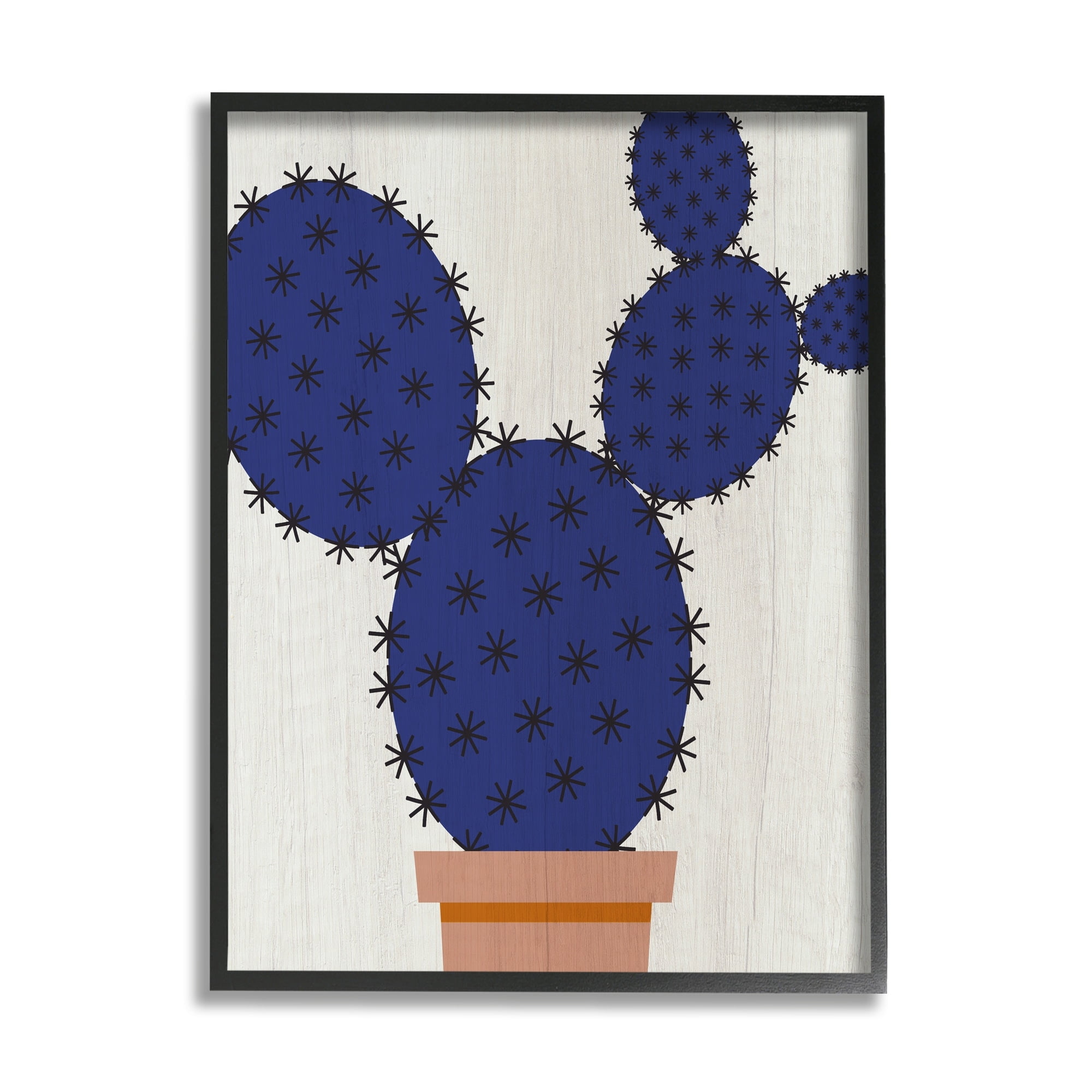 Stupell Industries Modern Prickly Pear Potted Cactus Abstract Blue Succulent, 11 x 14,Design by Daphne Polselli