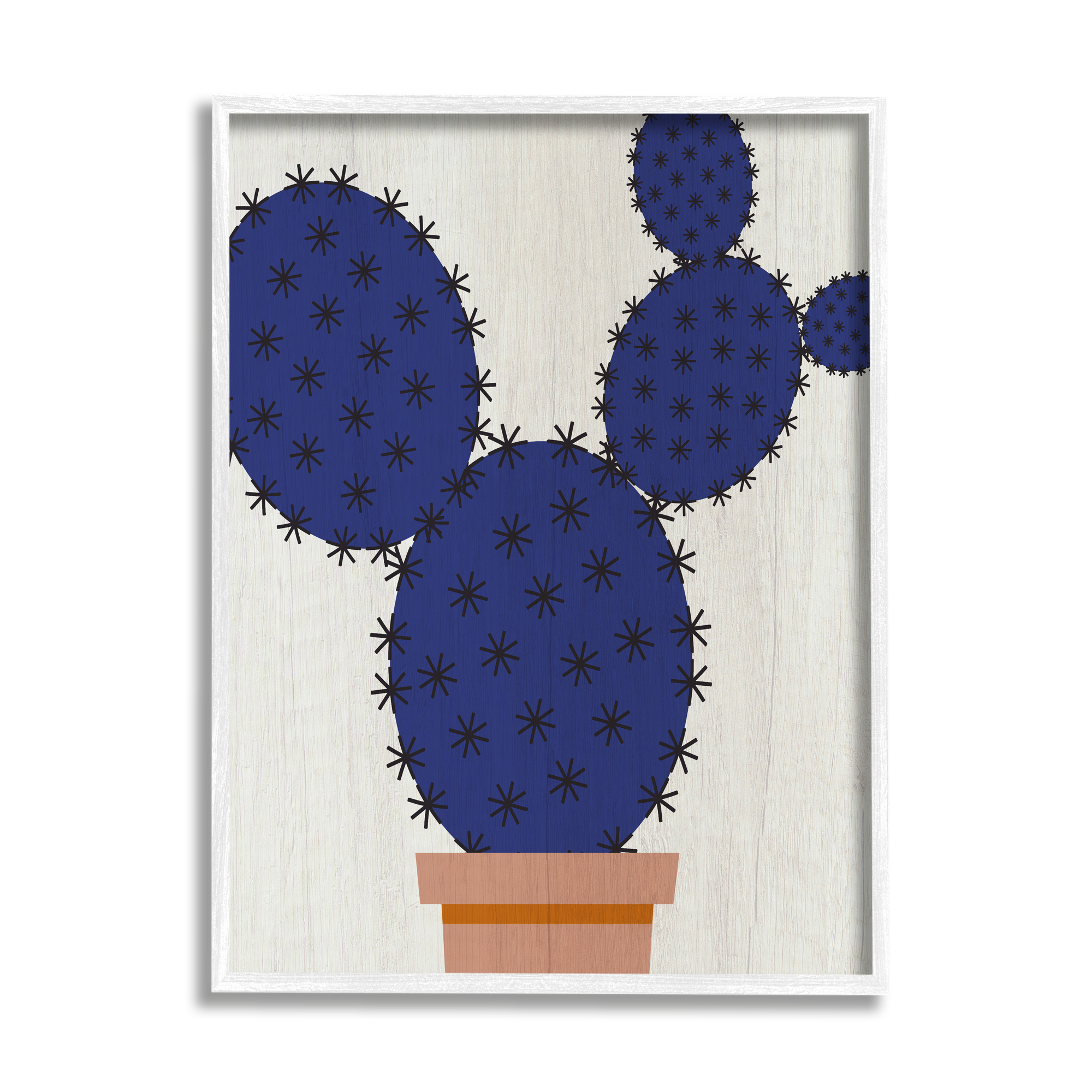 Stupell Industries Modern Prickly Pear Potted Cactus Abstract Blue Succulent, 16 x 20,Design by Daphne Polselli