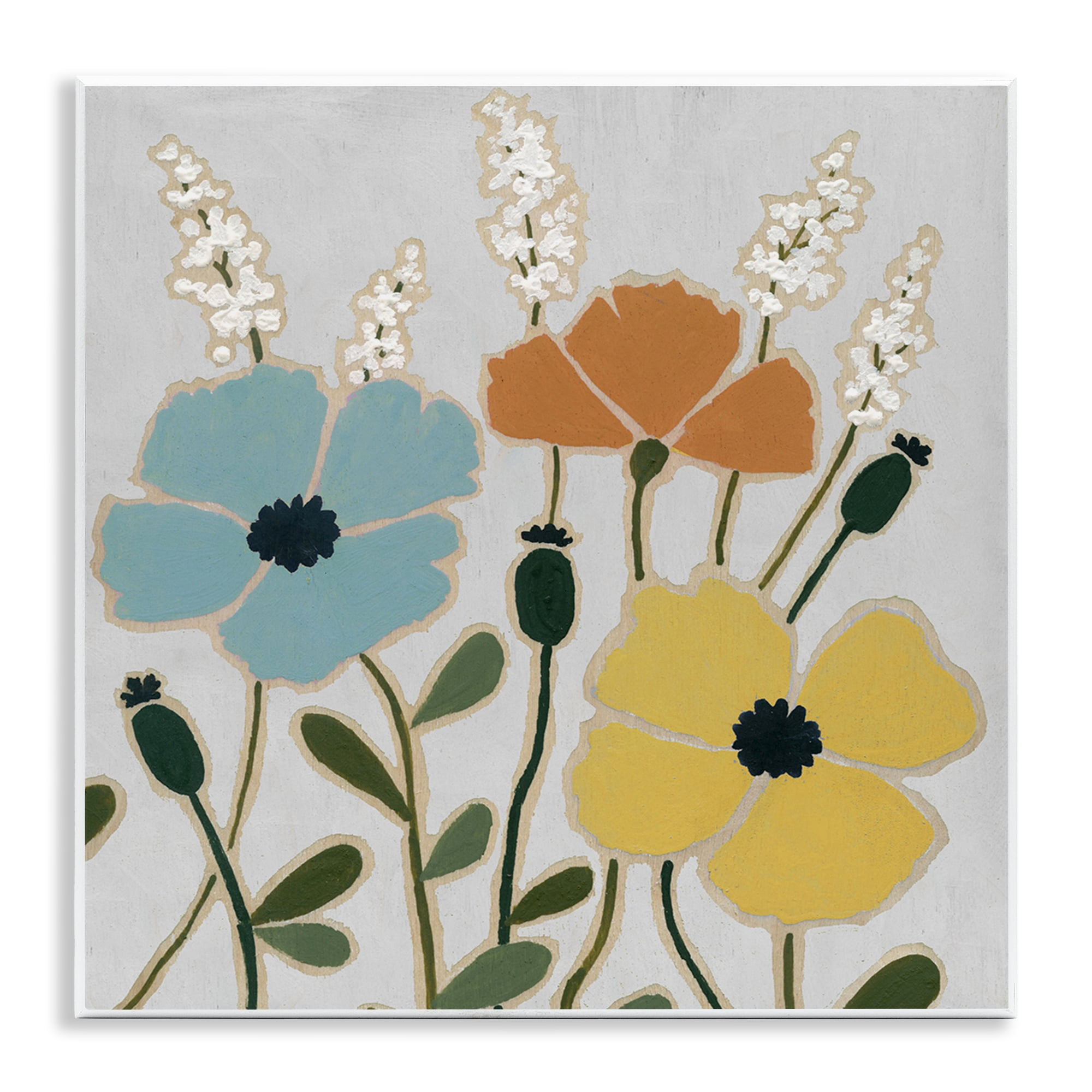 Stupell Industries Modern Primaries Blooms Plants & Flowers Painting Unframed Art Print Wall Art, 12 x 12