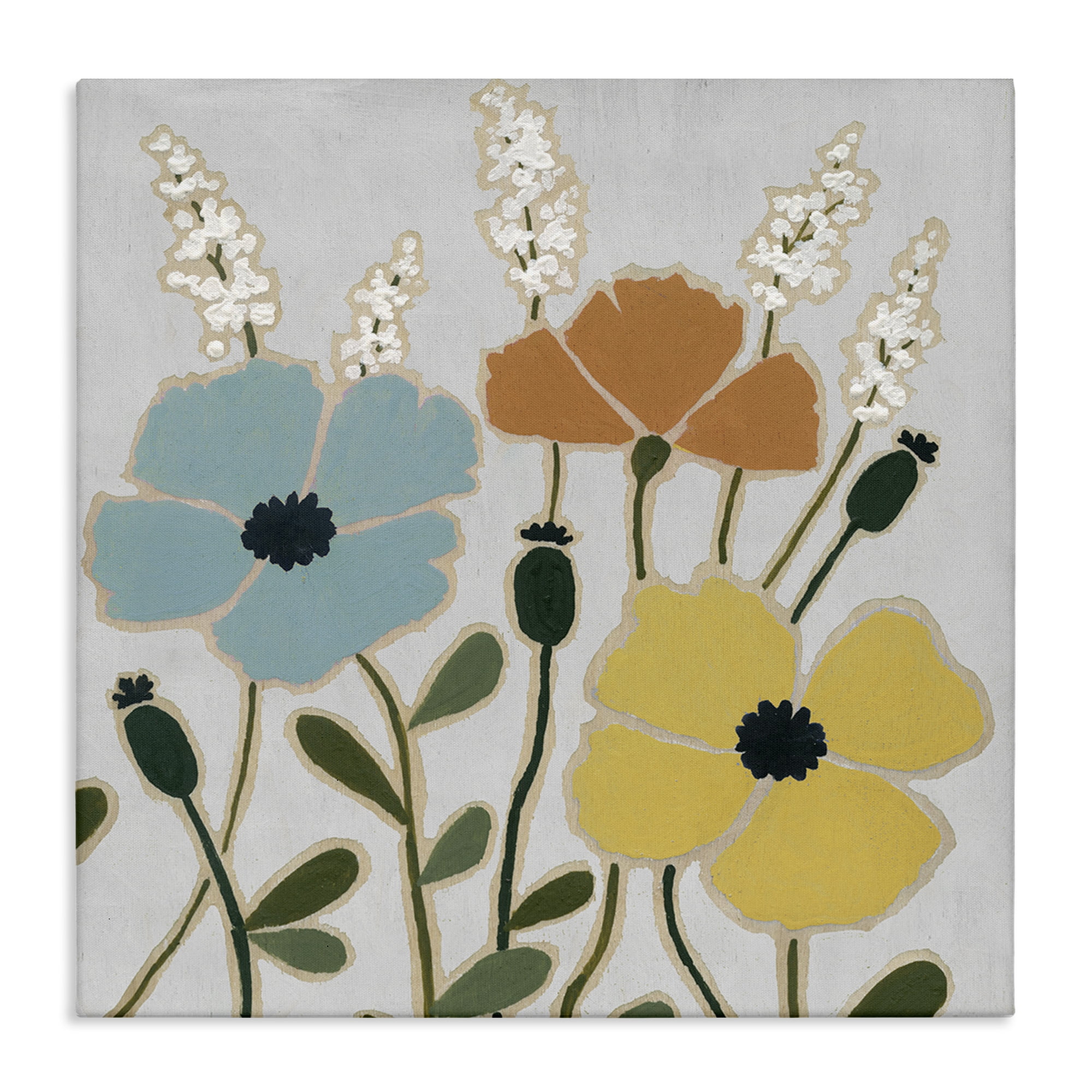 Stupell Industries Modern Primaries Blooms Plants & Flowers Painting Wrapped Canvas Art Print Wall Art, 36 x 36