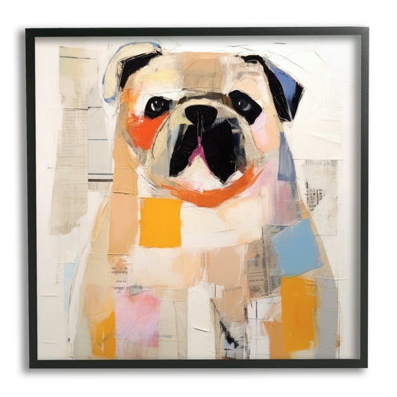 Stupell Industries Modern Pug Portrait Animals & Insects Painting Black Framed Art Print Wall Art, 12 x 12