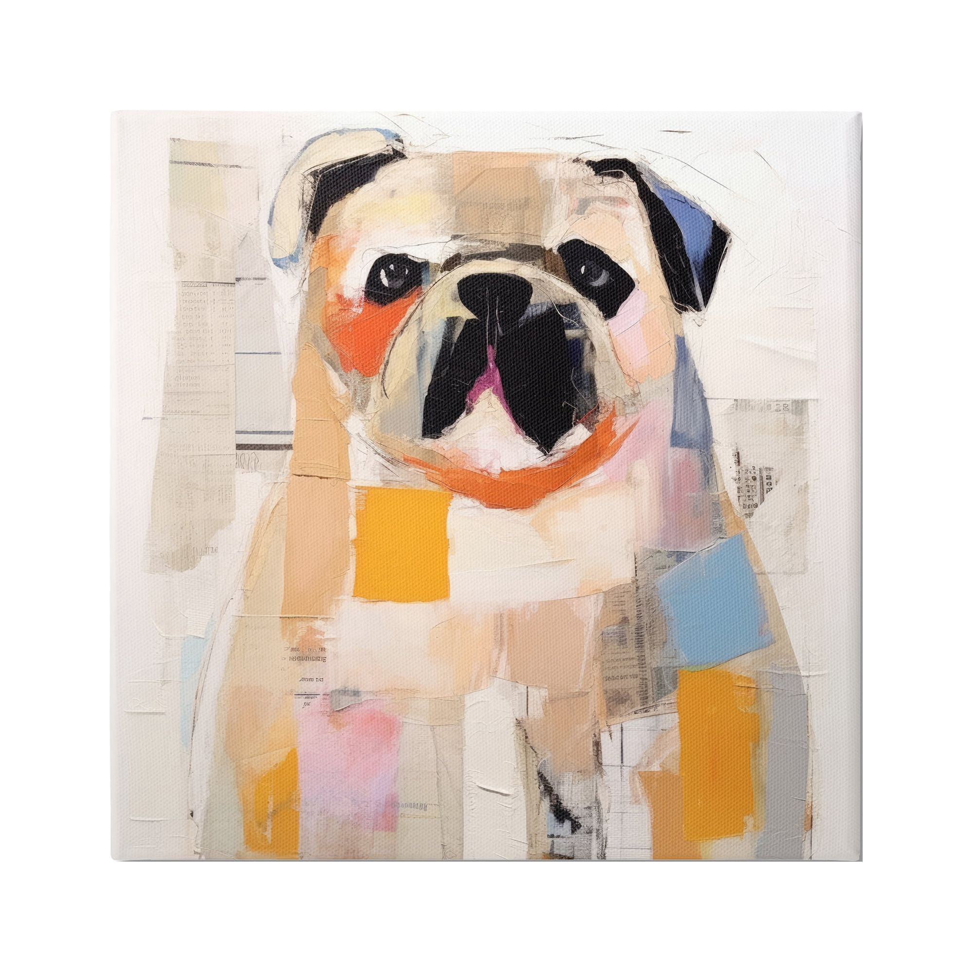 Stupell Industries Modern Pug Portrait Animals & Insects Painting Gallery Wrapped Canvas Art Print Wall Art, 17 x 17
