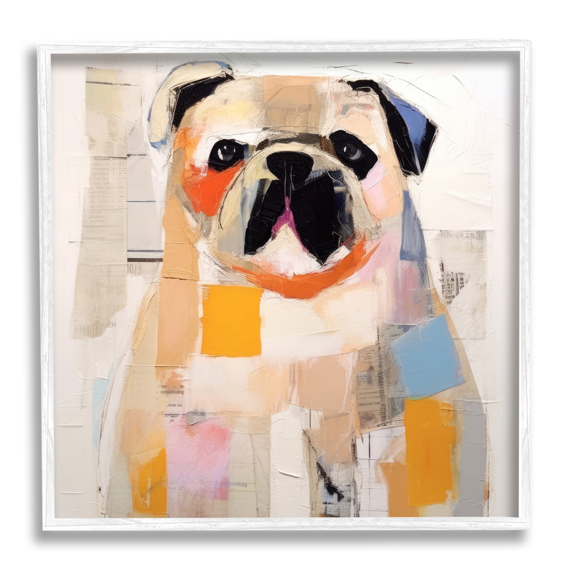 Stupell Industries Modern Pug Portrait Animals & Insects Painting White Framed Art Print Wall Art, 12 x 12