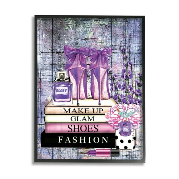 Stupell Industries Modern Purple Fashion Books Beauty & Fashion Painting Black Framed Art Print Wall Art, 11 x 14