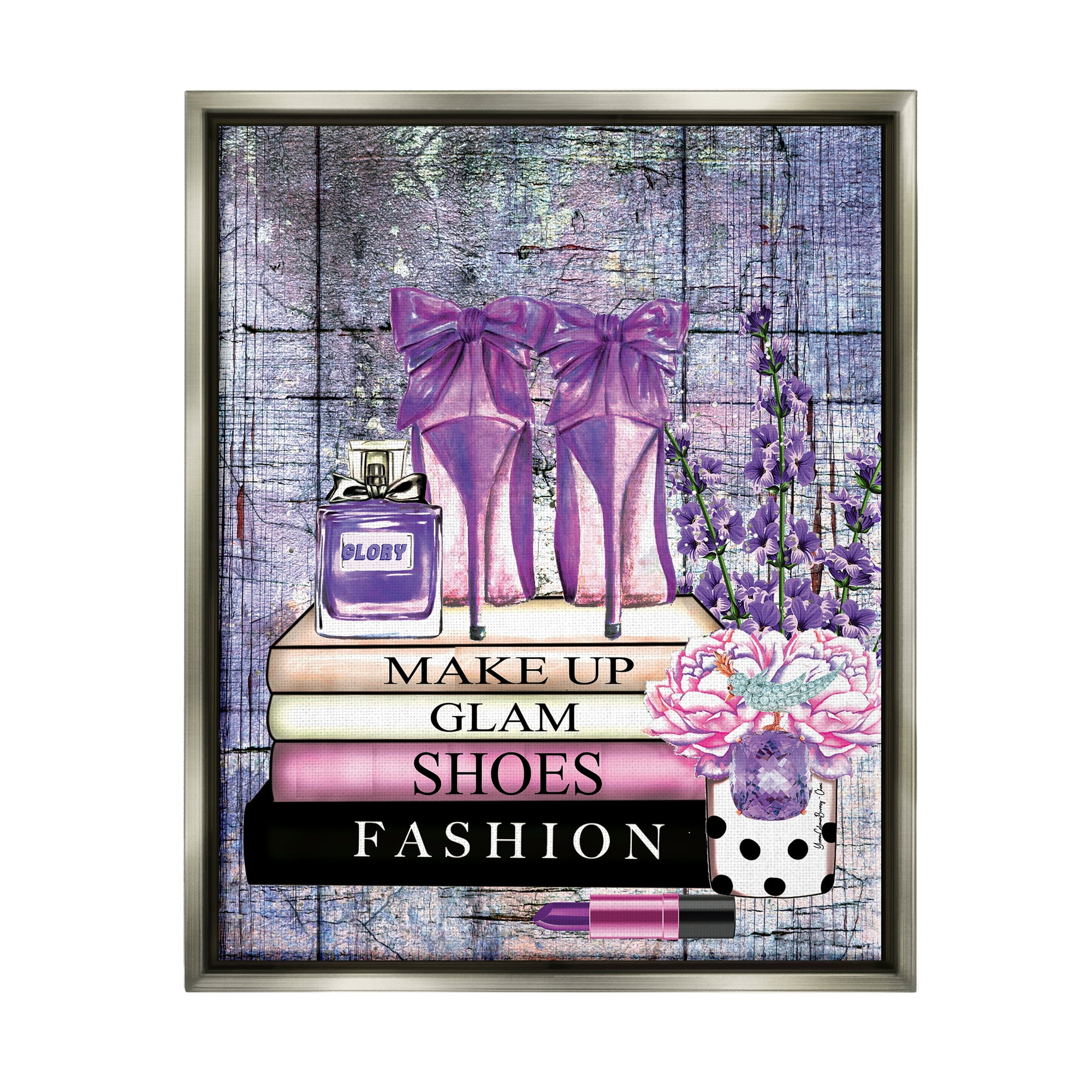 Stupell Industries Modern Purple Fashion Books Beauty & Fashion Painting Gray Floater Framed Art Print Wall Art, 17 x 21