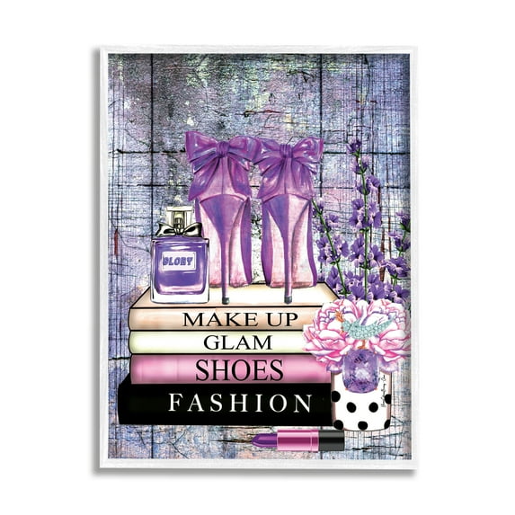 Stupell Industries Modern Purple Fashion Books Beauty & Fashion Painting White Framed Art Print Wall Art, 16 x 20