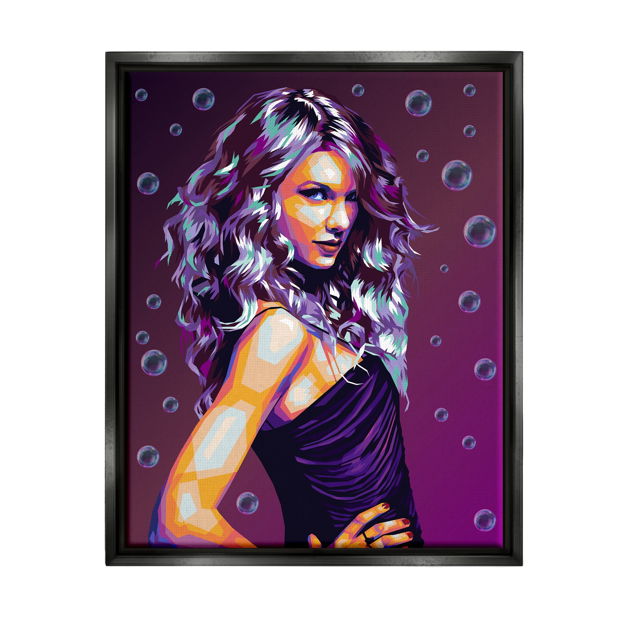 Stupell Industries Modern Purple Girl with Bubbles Abstract Painting Black Floater Framed Canvas Art Print Wall Art, 17 x 21