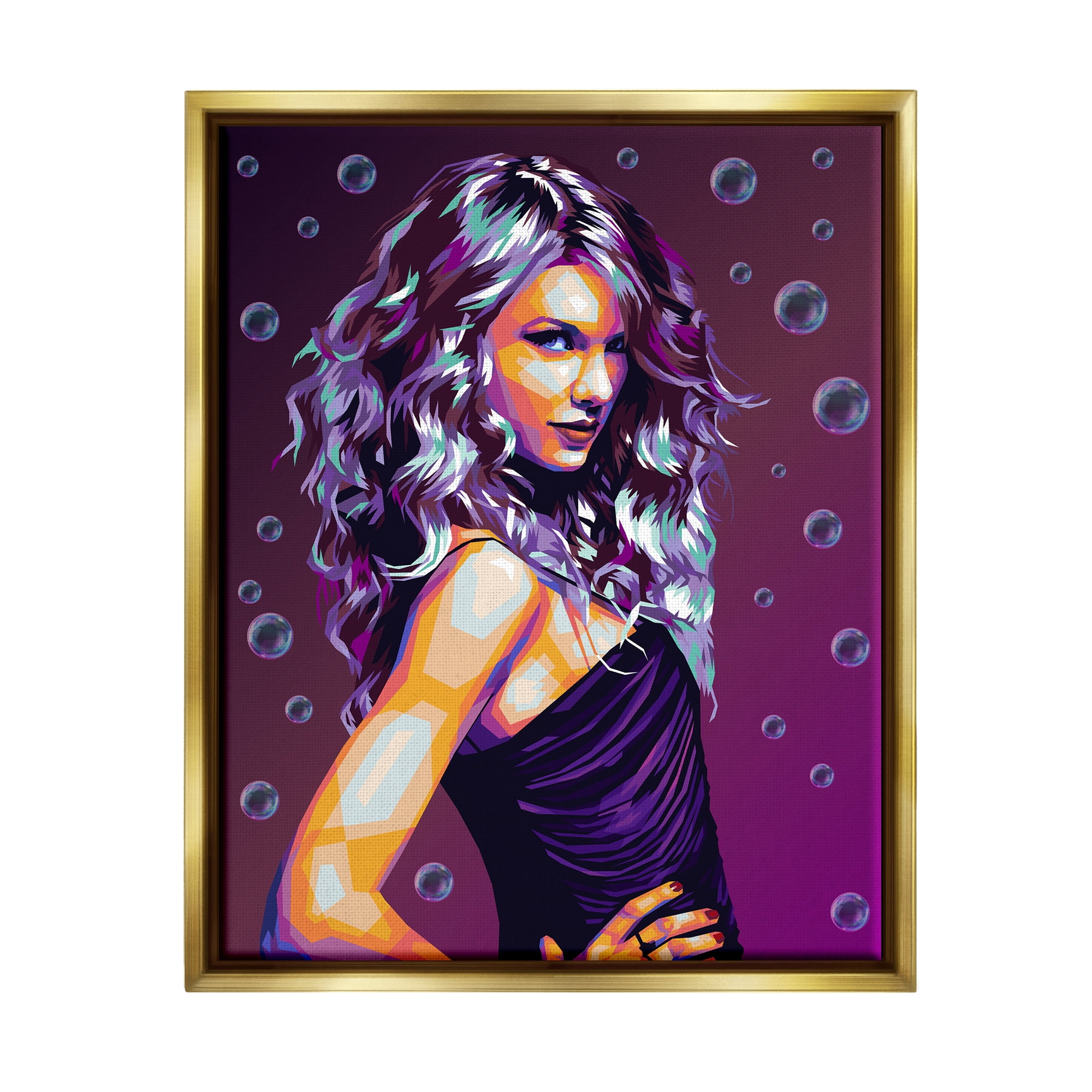 Stupell Industries Modern Purple Girl with Bubbles Abstract Painting Gold Floater Framed Canvas Art Print Wall Art, 25 x 31