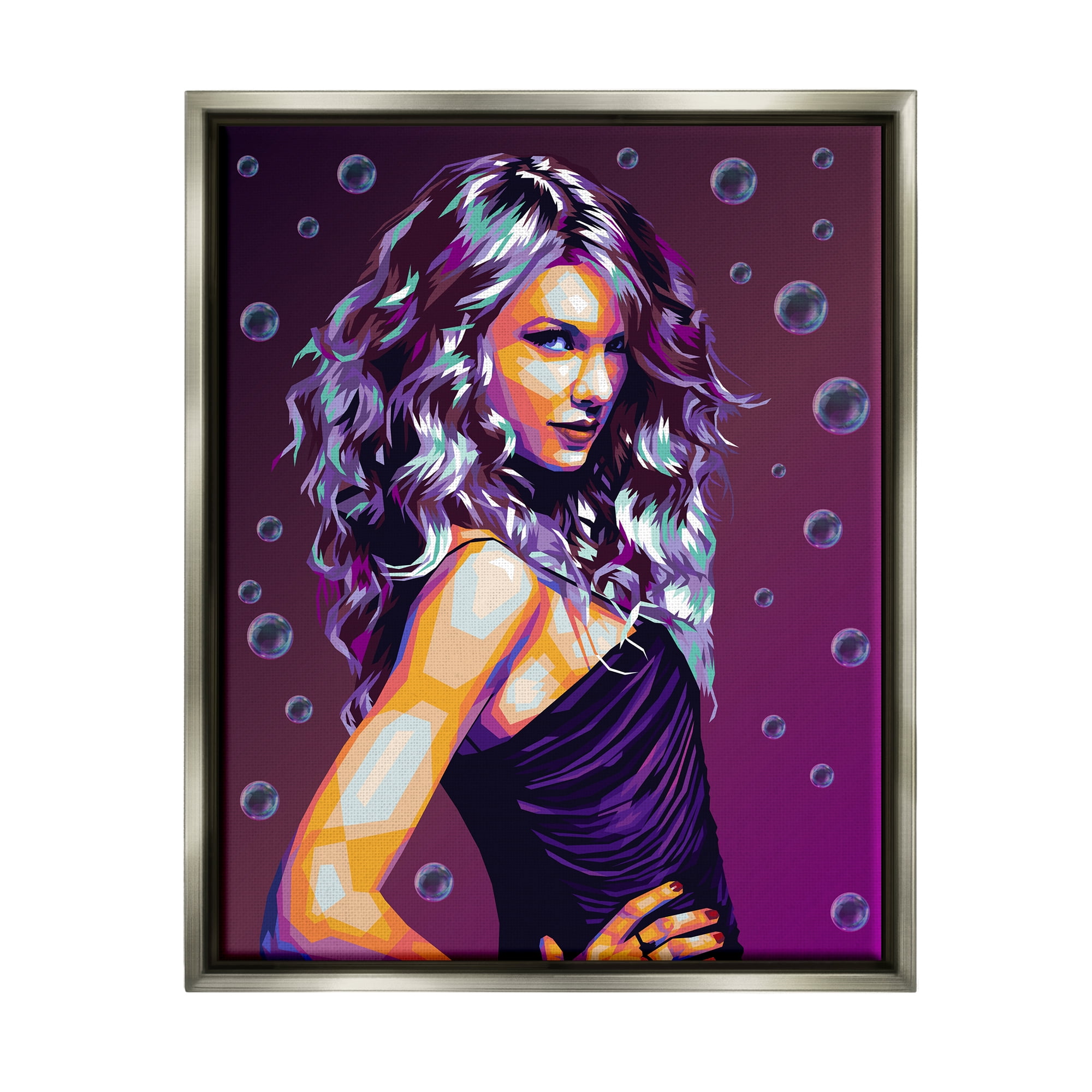 Stupell Industries Modern Purple Girl with Bubbles Abstract Painting Gray Floater Framed Canvas Art Print Wall Art, 25 x 31