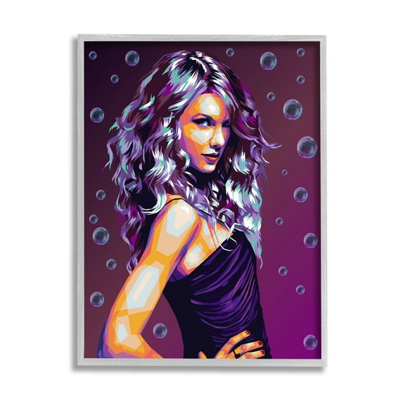 Stupell Industries Modern Purple Girl with Bubbles Abstract Painting Gray Framed Art Print Wall Art, 24 x 30