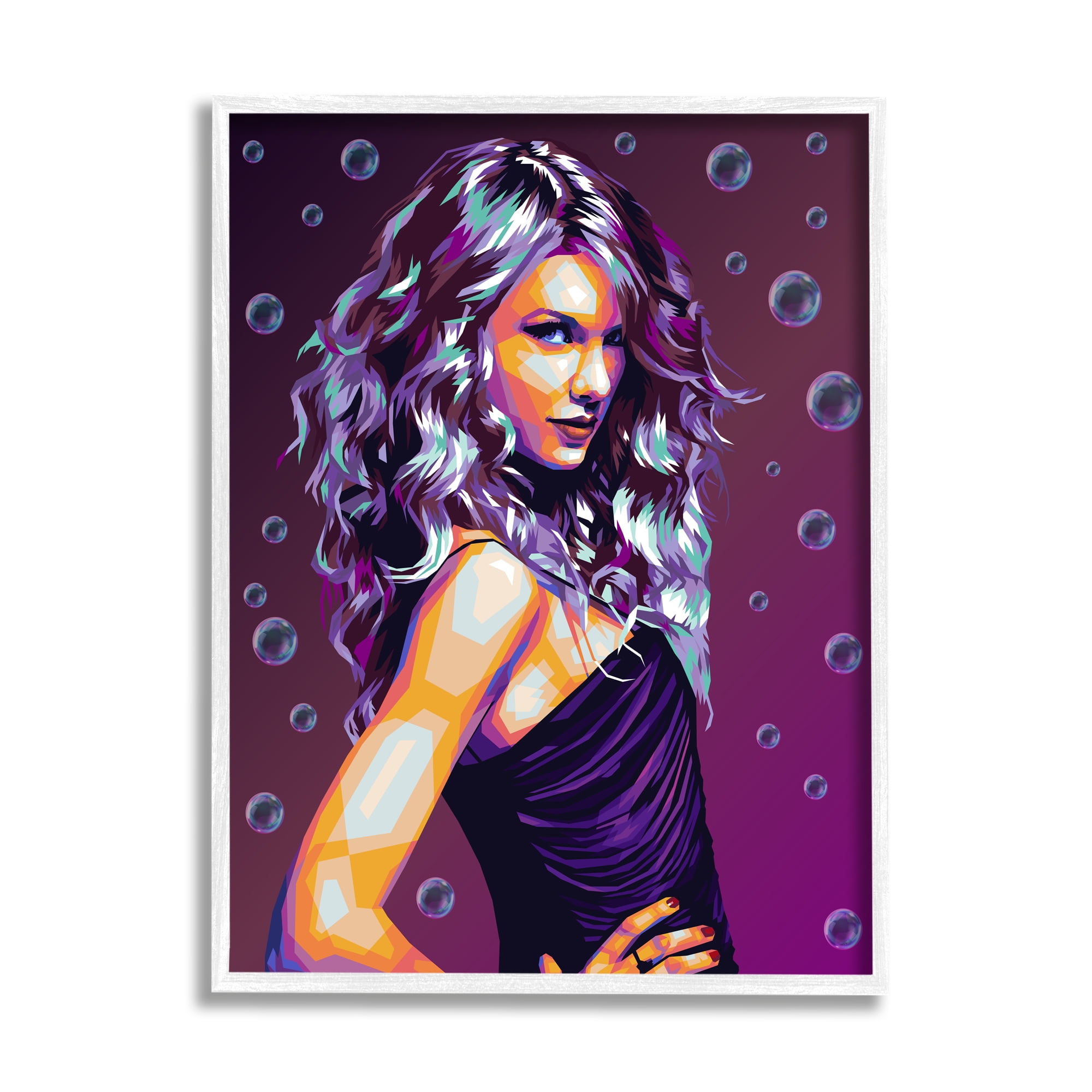Stupell Industries Modern Purple Girl with Bubbles Abstract Painting White Framed Art Print Wall Art, 16 x 20