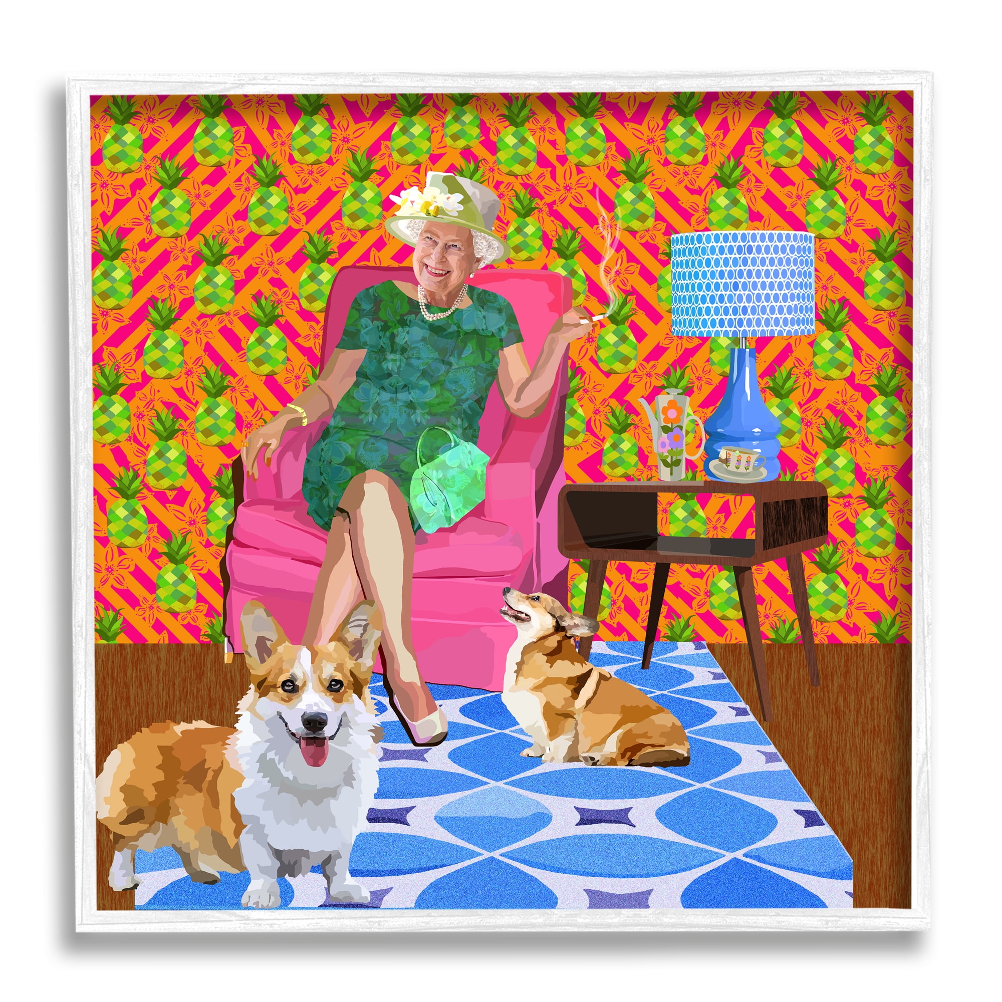 Stupell Industries Modern Queen Corgi Dogs Pineapple Patterned Background, 12 x 12, Design by Lynnda Rakos