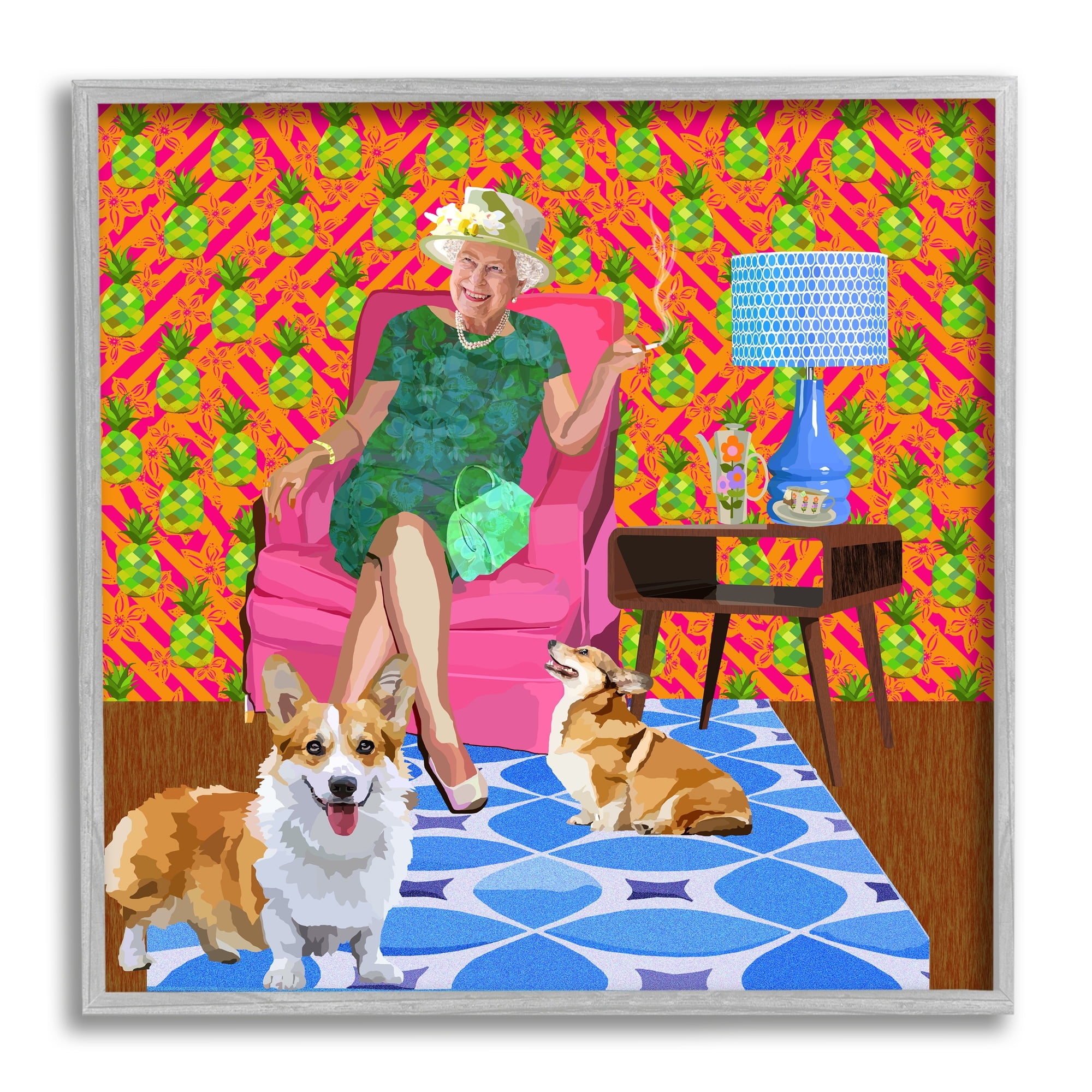 Stupell Industries Modern Queen Corgi Dogs Pineapple Patterned Background, 12 x 12, Design by Lynnda Rakos