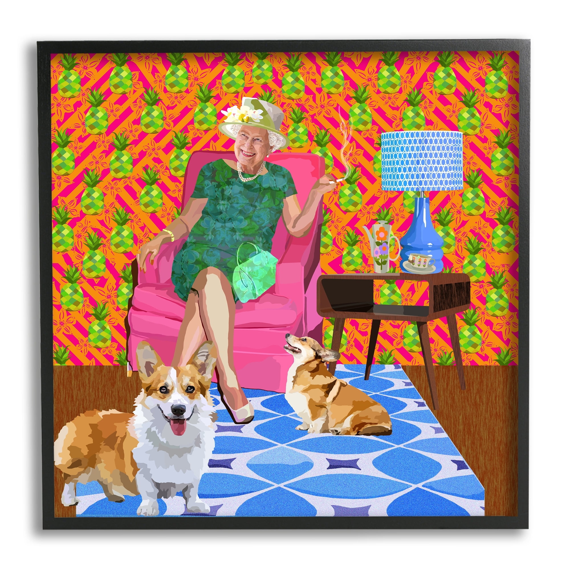 Stupell Industries Modern Queen Corgi Dogs Pineapple Patterned Background, 17 x 30, Design by Lynnda Rakos