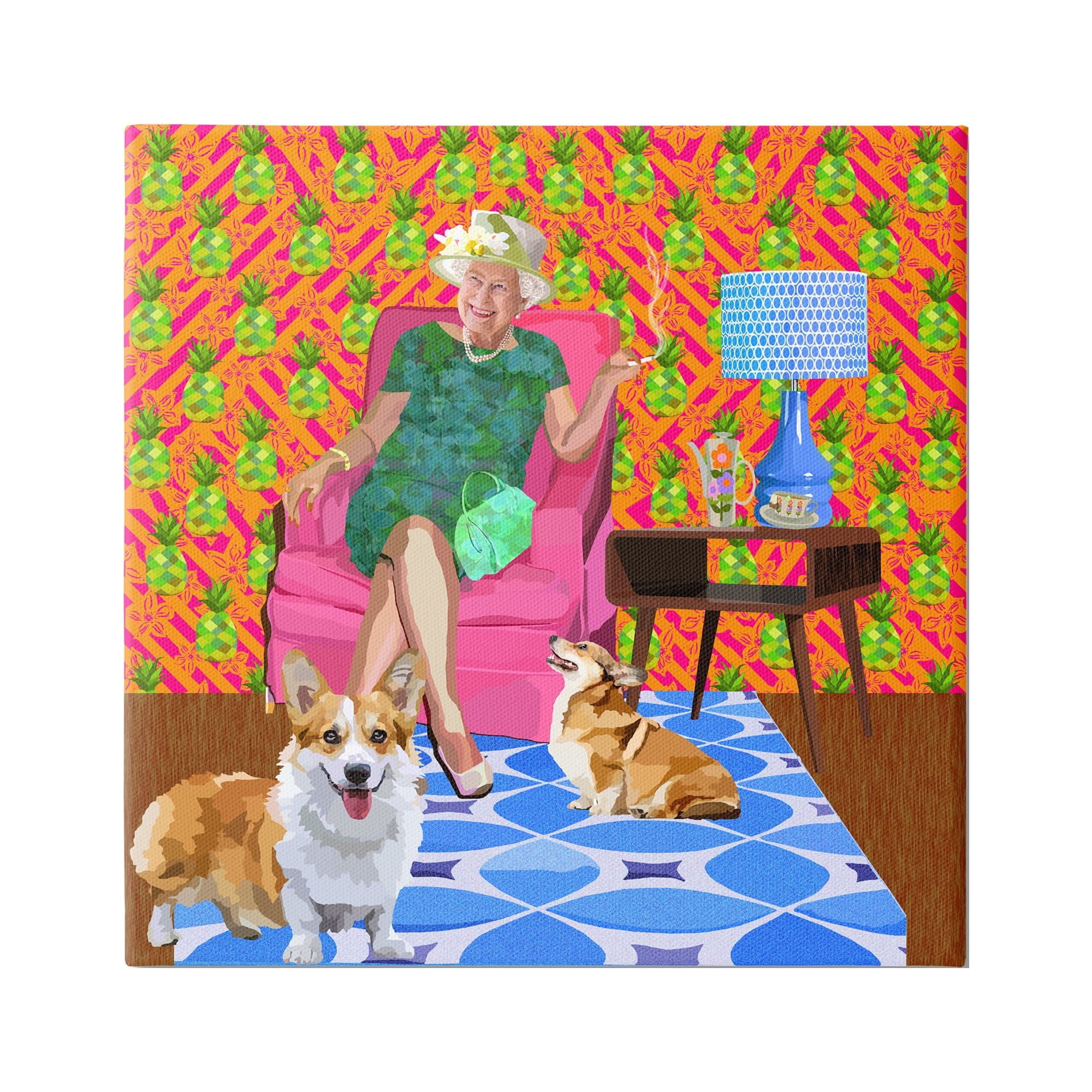 Stupell Industries Modern Queen Corgi Dogs Pineapple Patterned Background Graphic Art Gallery-Wrapped Canvas Print Wall Art, 30x30, by Lynnda Rakos