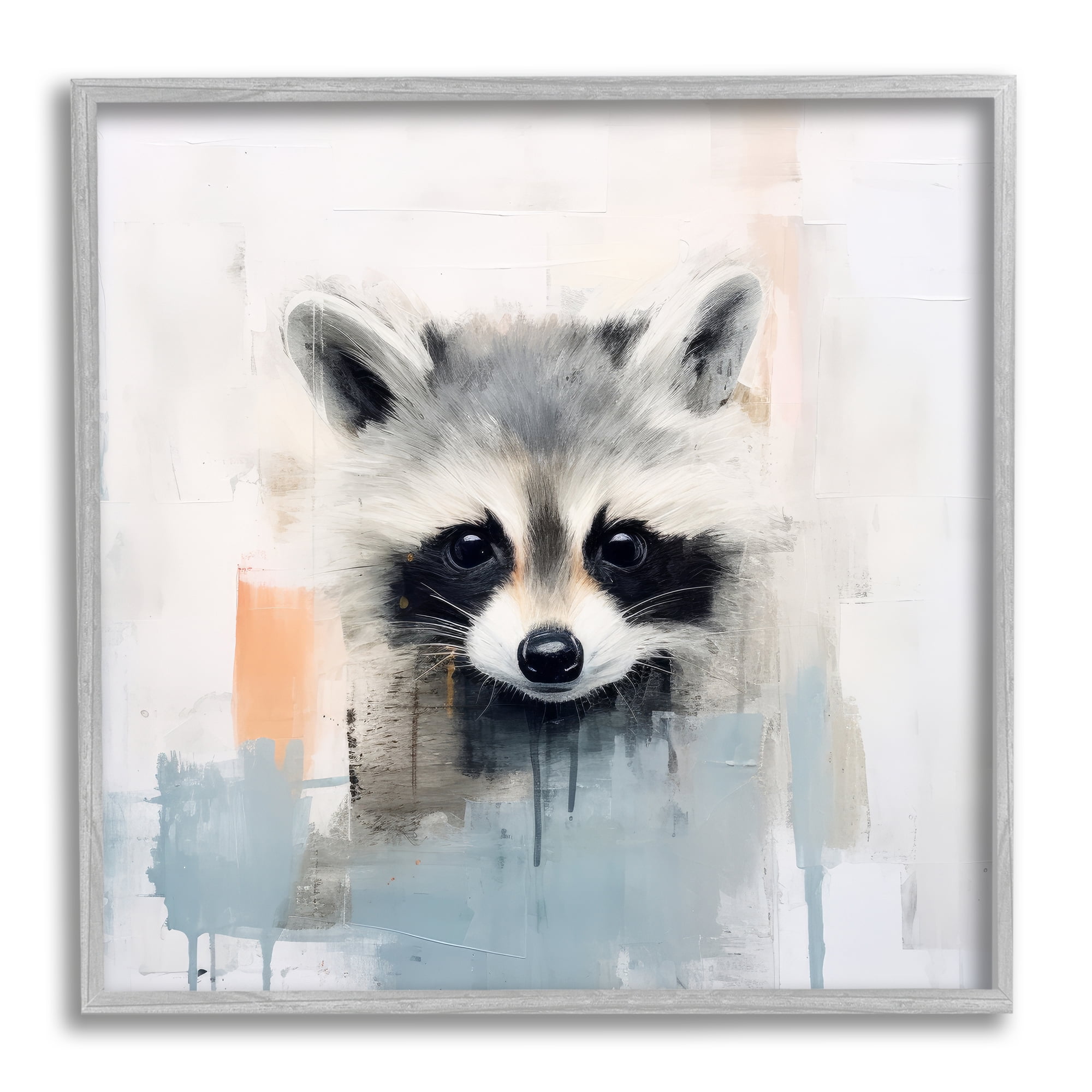 Stupell Industries Modern Raccoon Portrait Animals & Insects Painting Gray Framed Art Print Wall Art, 17 x 17