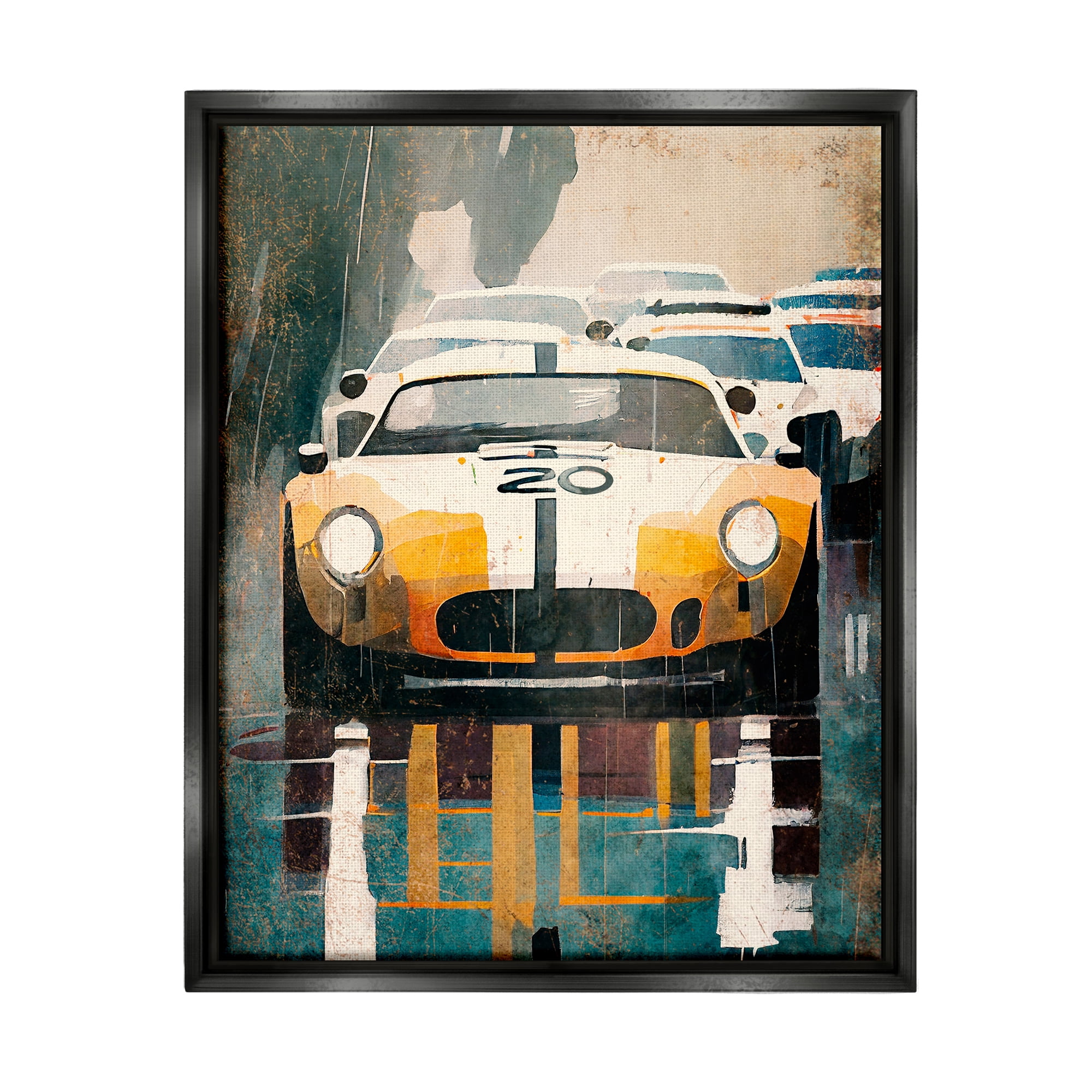 Stupell Industries Modern Race Car Transportation Painting Black Floater Framed Canvas Art Print Wall Art, 17 x 21