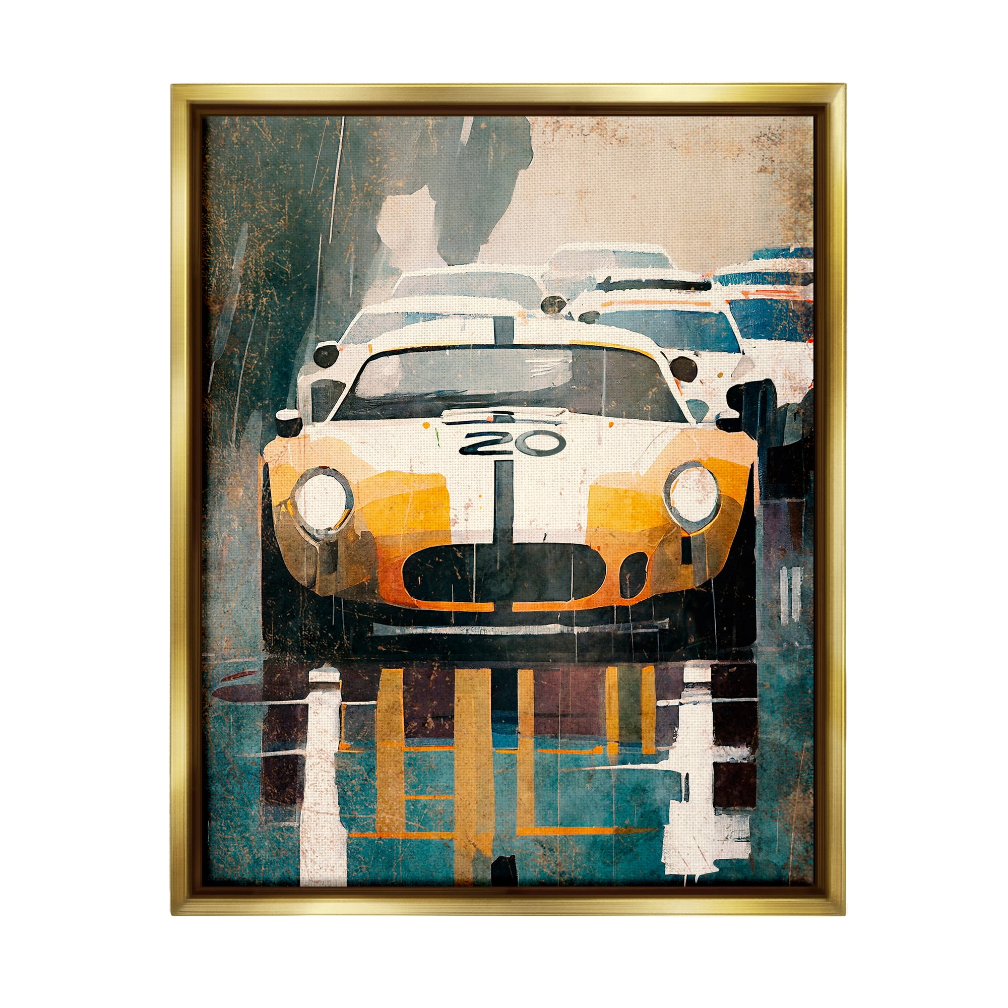 Stupell Industries Modern Race Car Transportation Painting Gold Floater Framed Canvas Art Print Wall Art, 17 x 21