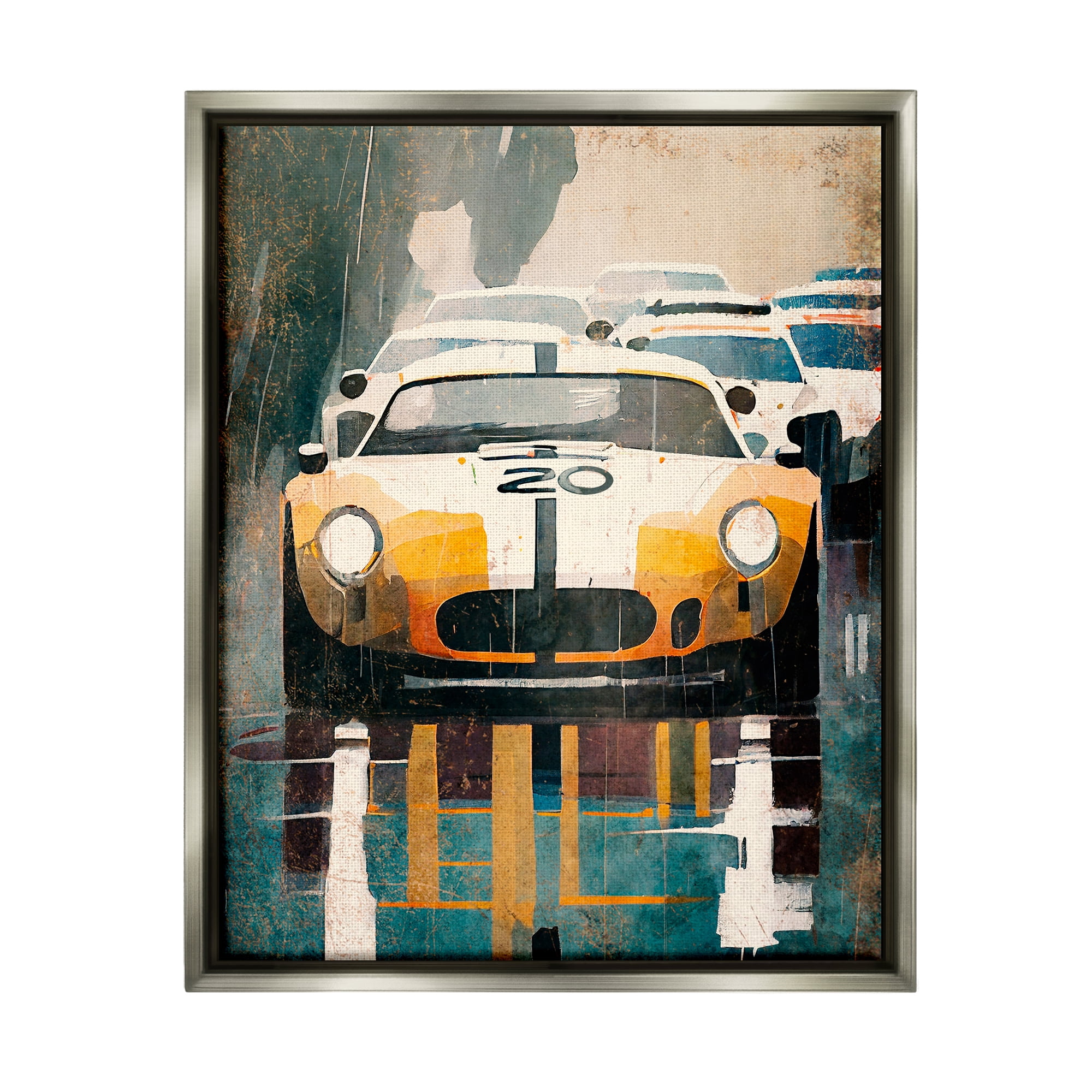 Stupell Industries Modern Race Car Transportation Painting Gray Floater Framed Canvas Art Print Wall Art, 17 x 21