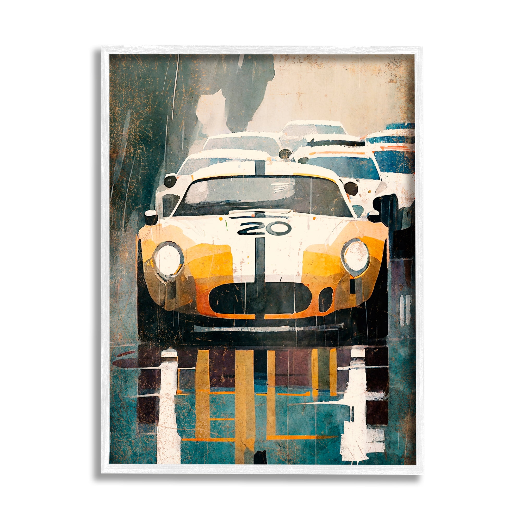 Stupell Industries Modern Race Car Transportation Painting White Framed Art Print Wall Art, 11 x 14