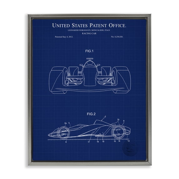 Stupell Industries Modern Racing Car Blueprint Gray Floating Frame Canvas Art, 17 x 21, by Karl Hronek
