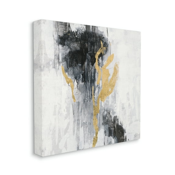 Stupell Industries Modern Rain Abstraction Black Gold Distressed Detail Canvas Wall Art, 36 x 36, Design by Silvia Vassileva