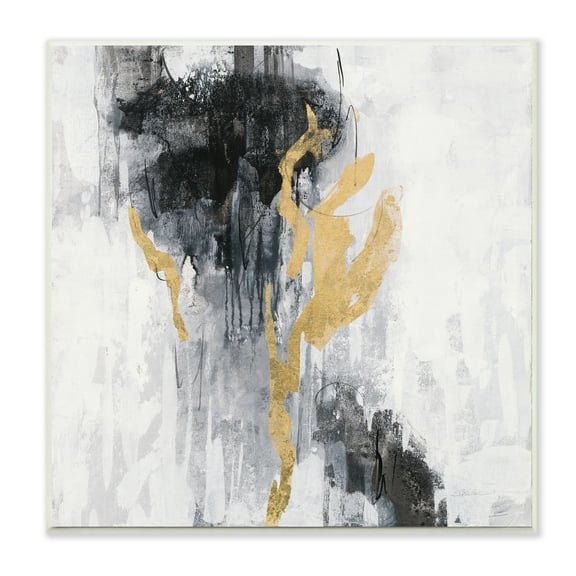 Stupell Industries Modern Rain Abstraction Black Gold Distressed Detail Wall Plaque, 12 x 12, Design by Silvia Vassileva