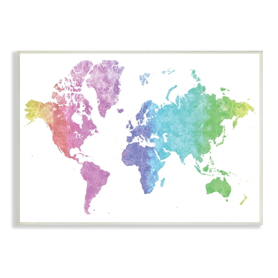 Stupell Industries Modern Rainbow Map of the World Transitioning Tones, 13 x 19, Designed by BlursByAI