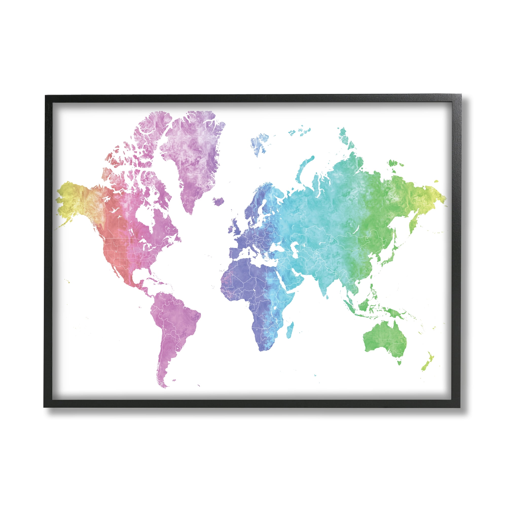 Stupell Industries Modern Rainbow Map of the World Transitioning Tones, 16 x 20, Designed by BlursByAI