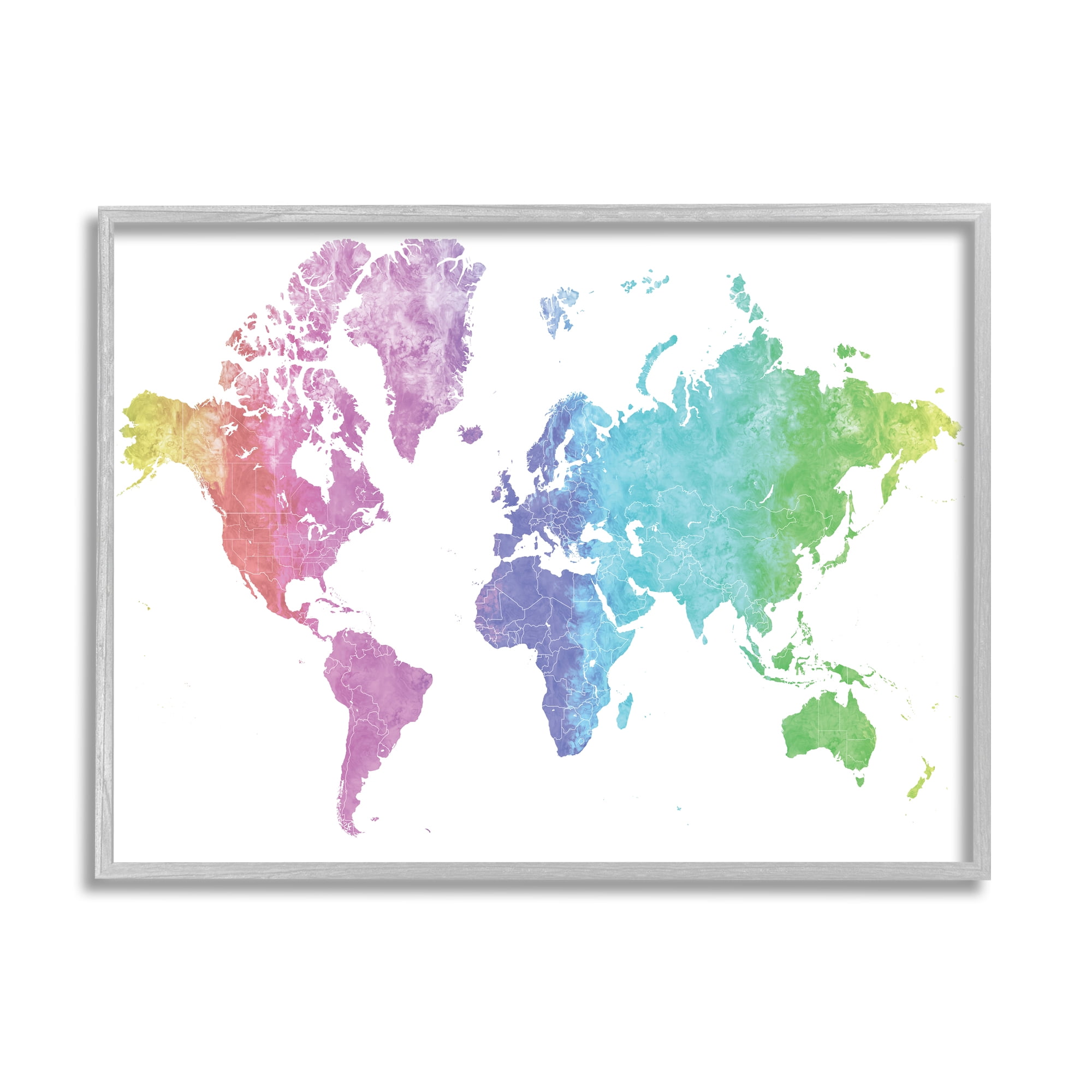Stupell Industries Modern Rainbow Map of the World Transitioning Tones Graphic Art Gray Framed Art Print Wall Art, 11x14, by BlursByAI