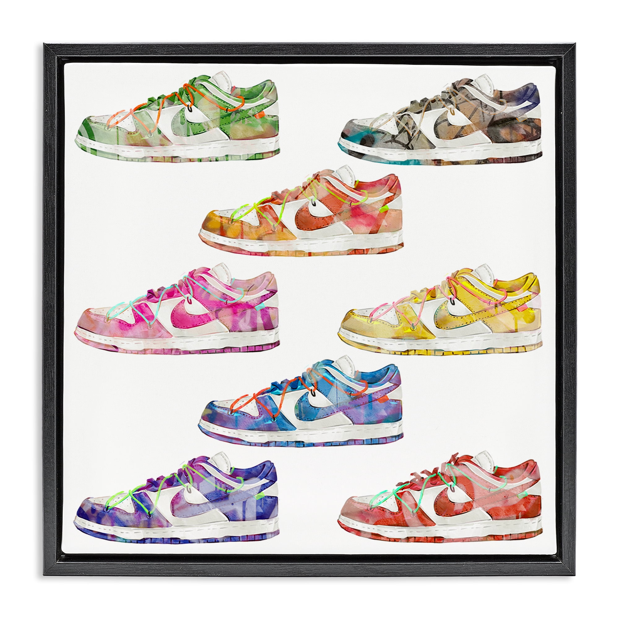 Stupell Industries Modern Rainbow Sneakers Beauty & Fashion Painting Black Floater Framed Art Print Wall Art, 18 x 18