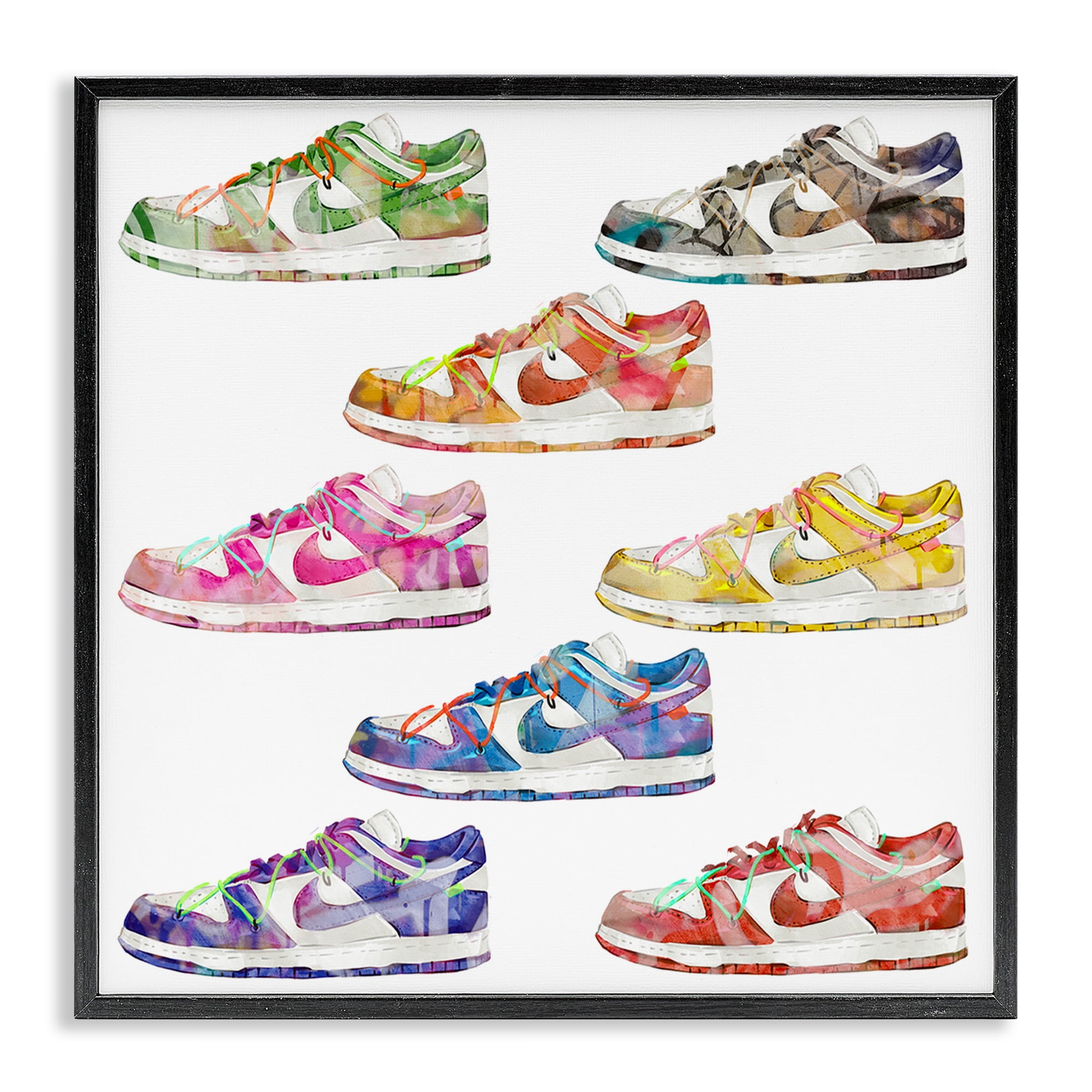 Stupell Industries Modern Rainbow Sneakers Beauty & Fashion Painting Black Framed Art Print Wall Art, 17 x 17