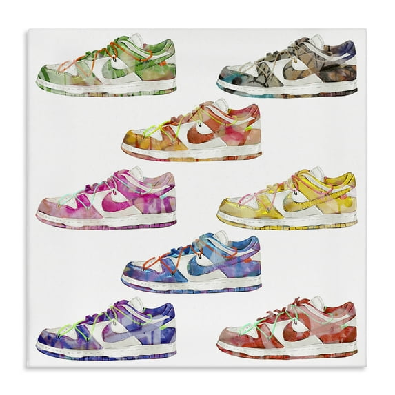 Stupell Industries Modern Rainbow Sneakers Beauty & Fashion Painting Gallery Wrapped Canvas Art Print Wall Art, 17 x 17