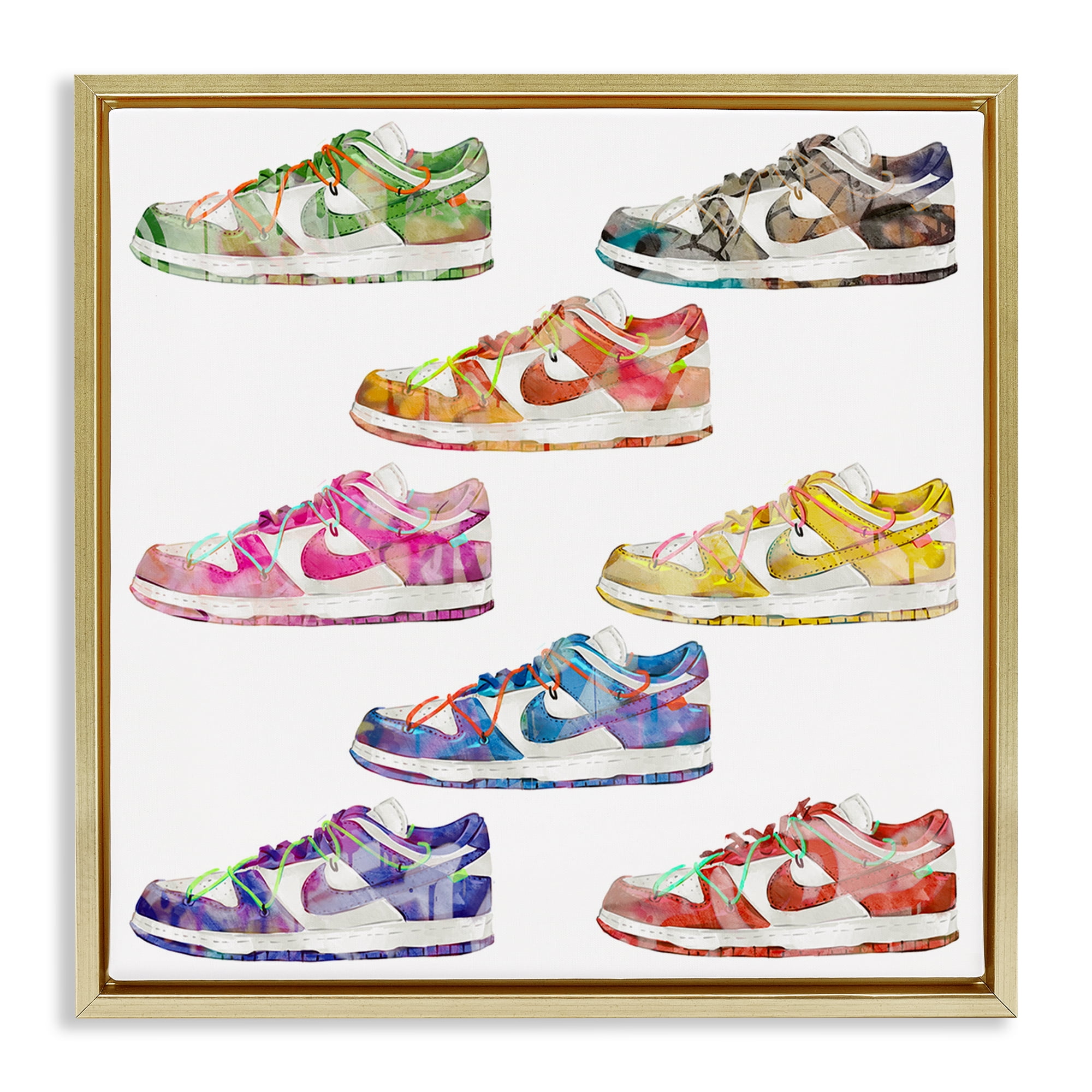 Stupell Industries Modern Rainbow Sneakers Beauty & Fashion Painting Gold Floater Framed Art Print Wall Art, 25 x 25