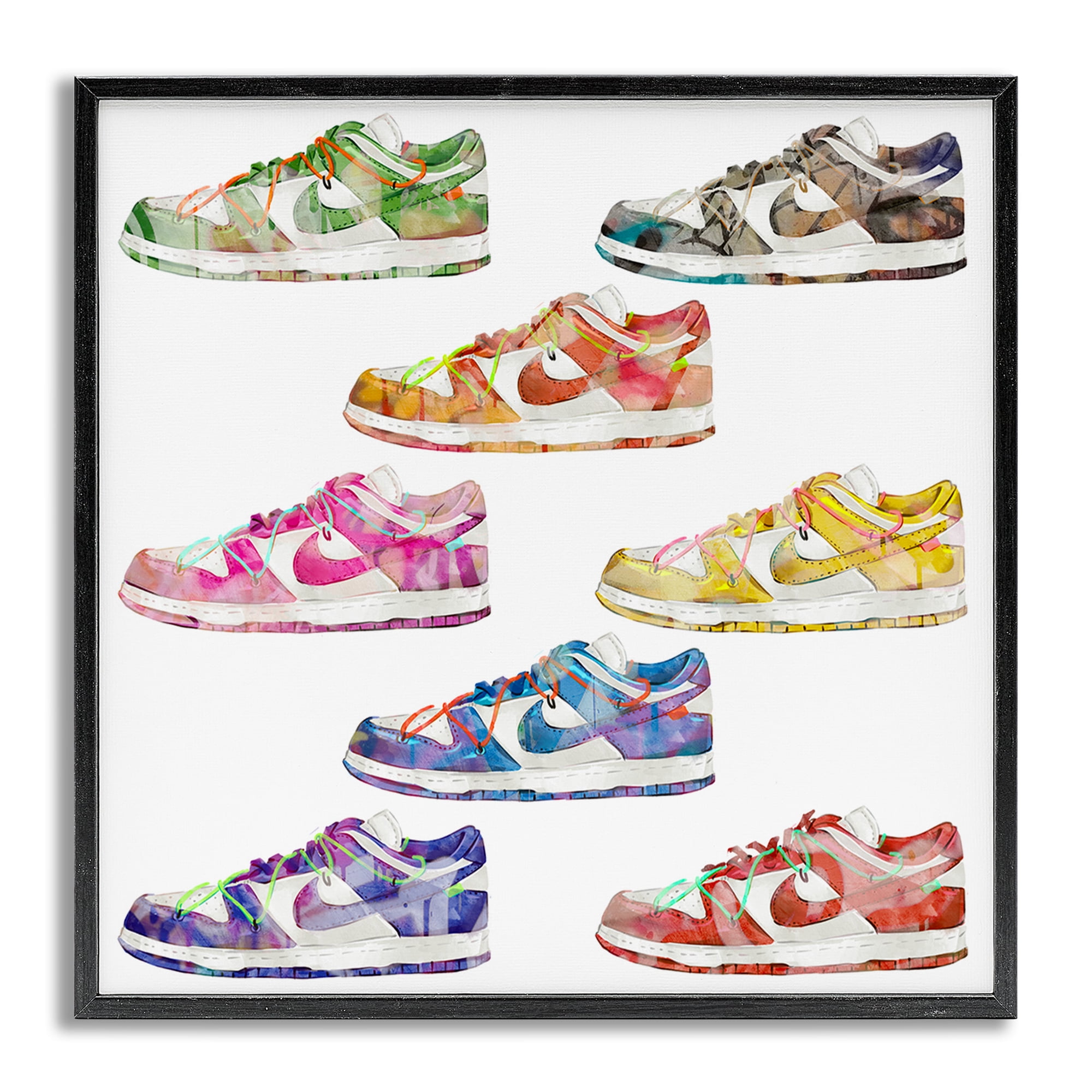 Stupell Industries Modern Rainbow Sneakers Beauty & Fashion Painting Gray Framed Art Print Wall Art, 17 x 17