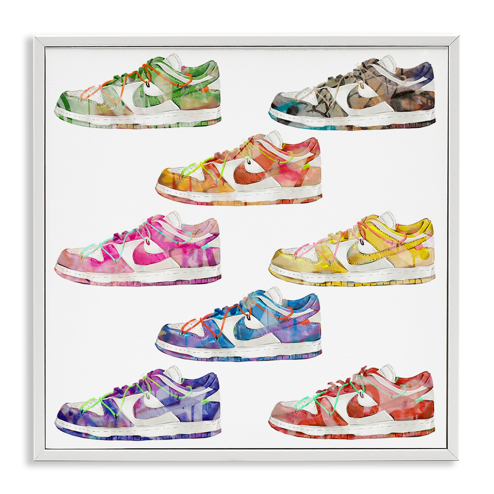 Stupell Industries Modern Rainbow Sneakers Beauty & Fashion Painting White Framed Art Print Wall Art, 24 x 24